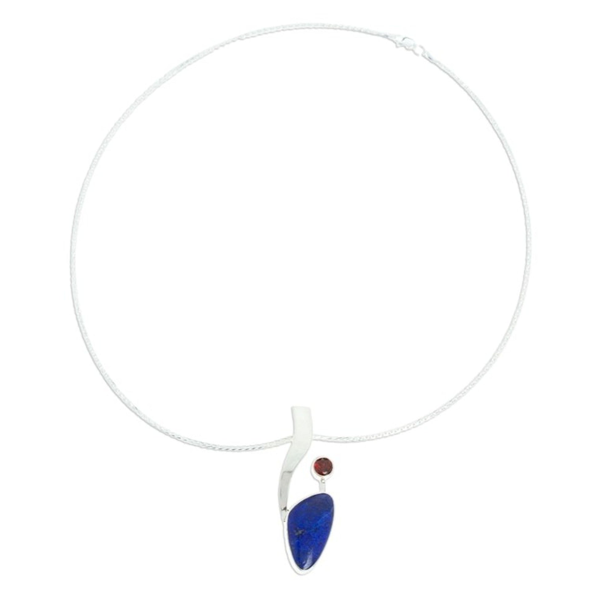 Handmade Modern Fine Silver Sterling Lapis Lazuli Necklace 'Being Bold'