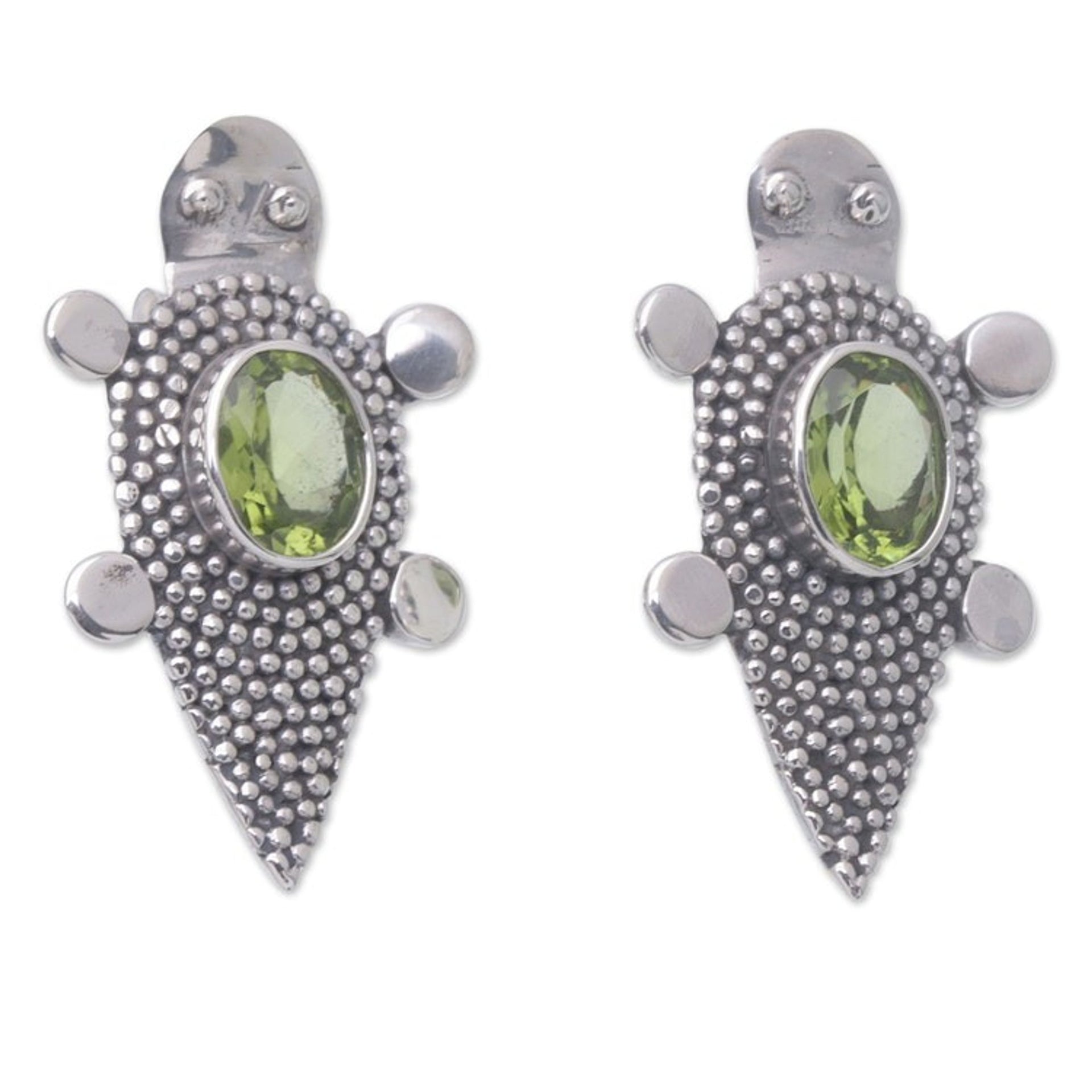 Sterling Silver Peridot Tortoise Button Earrings 'Heaven's Green Tortoise'