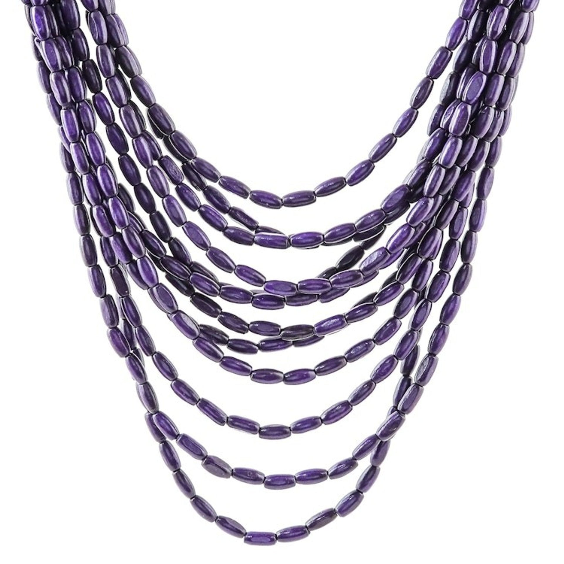 Wood Beaded Strand Necklace in Blue-Violet from Thailand 'Cute Boho in Blue-Violet'