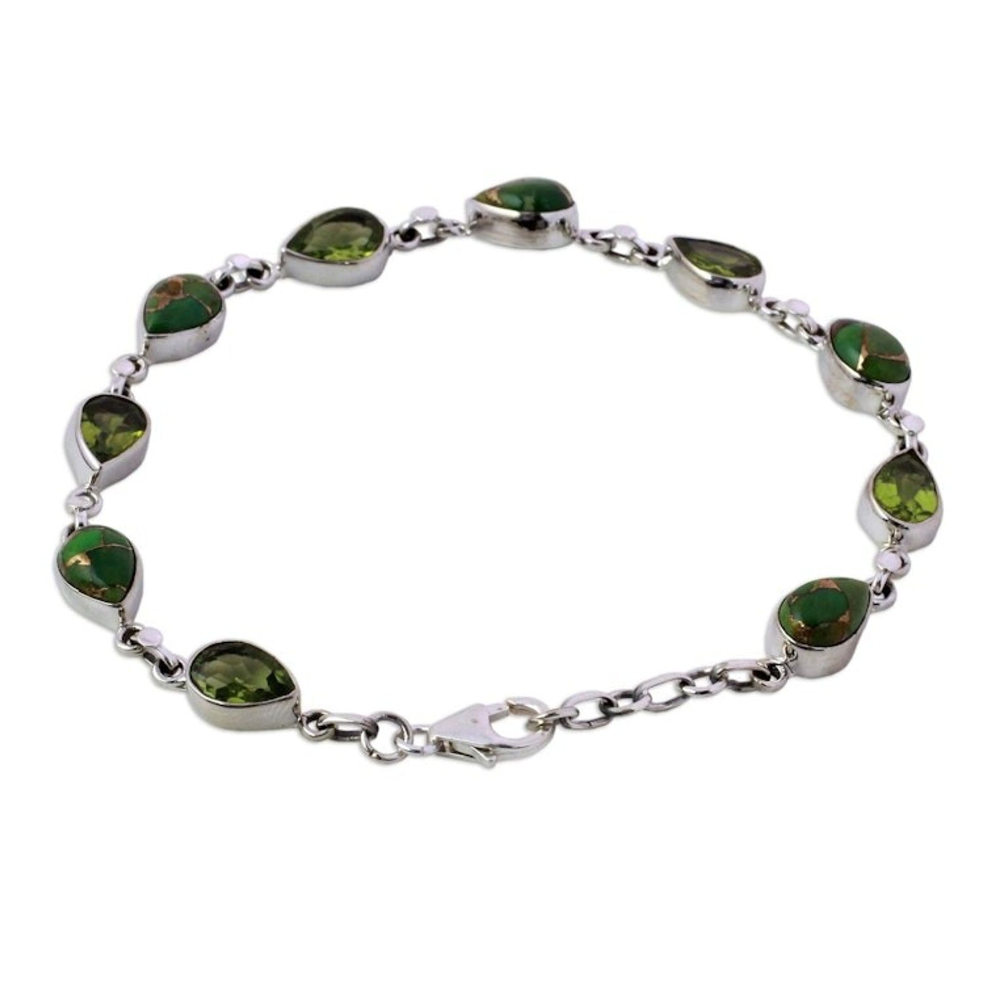 Peridot Composite Turquoise Link Bracelet from India 'Sunny Drops in Green'