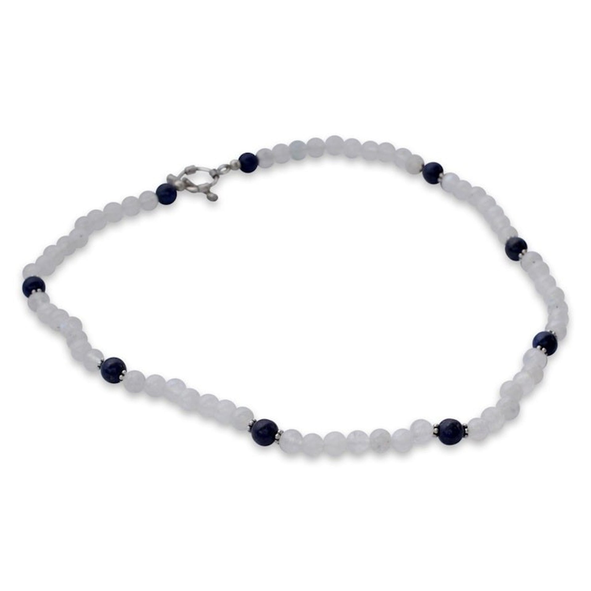 Rainbow Moonstone and Lapis Lazuli Beaded Necklace 'Jaipur Skies'