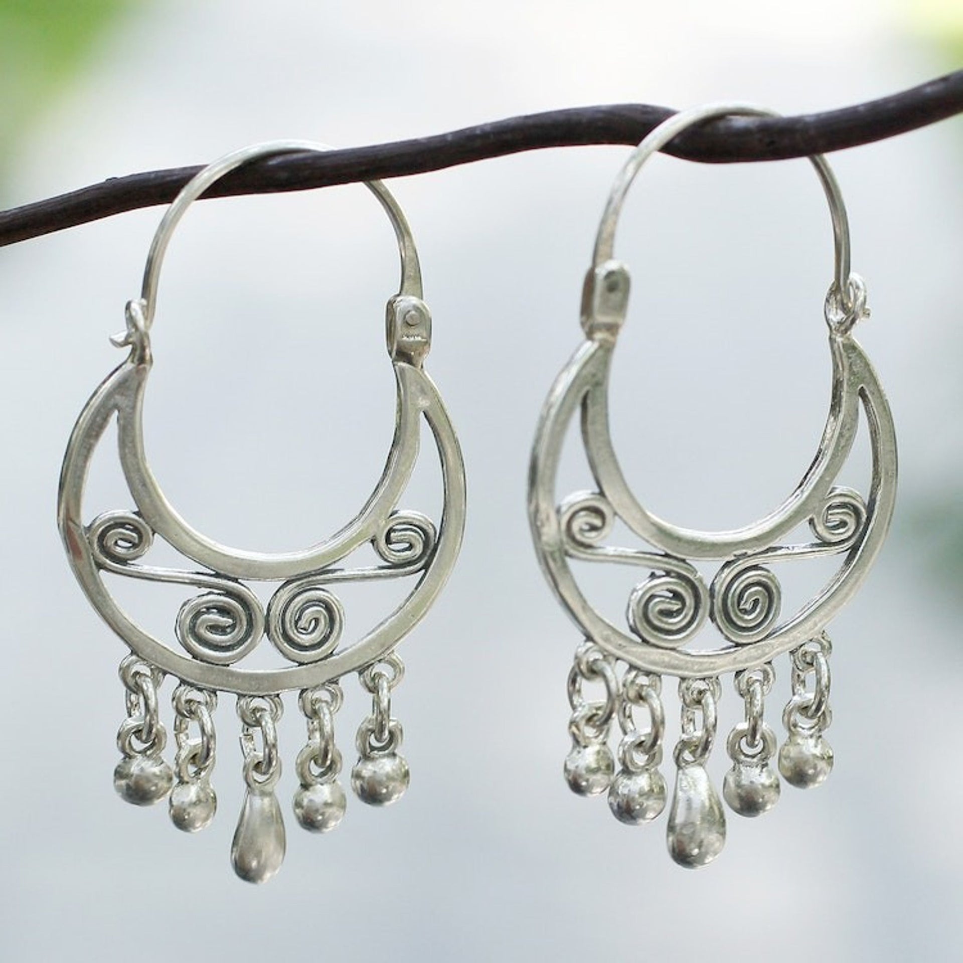 Handmade Silver Hoop Earrings from Mexico 'Lithe Dancer'