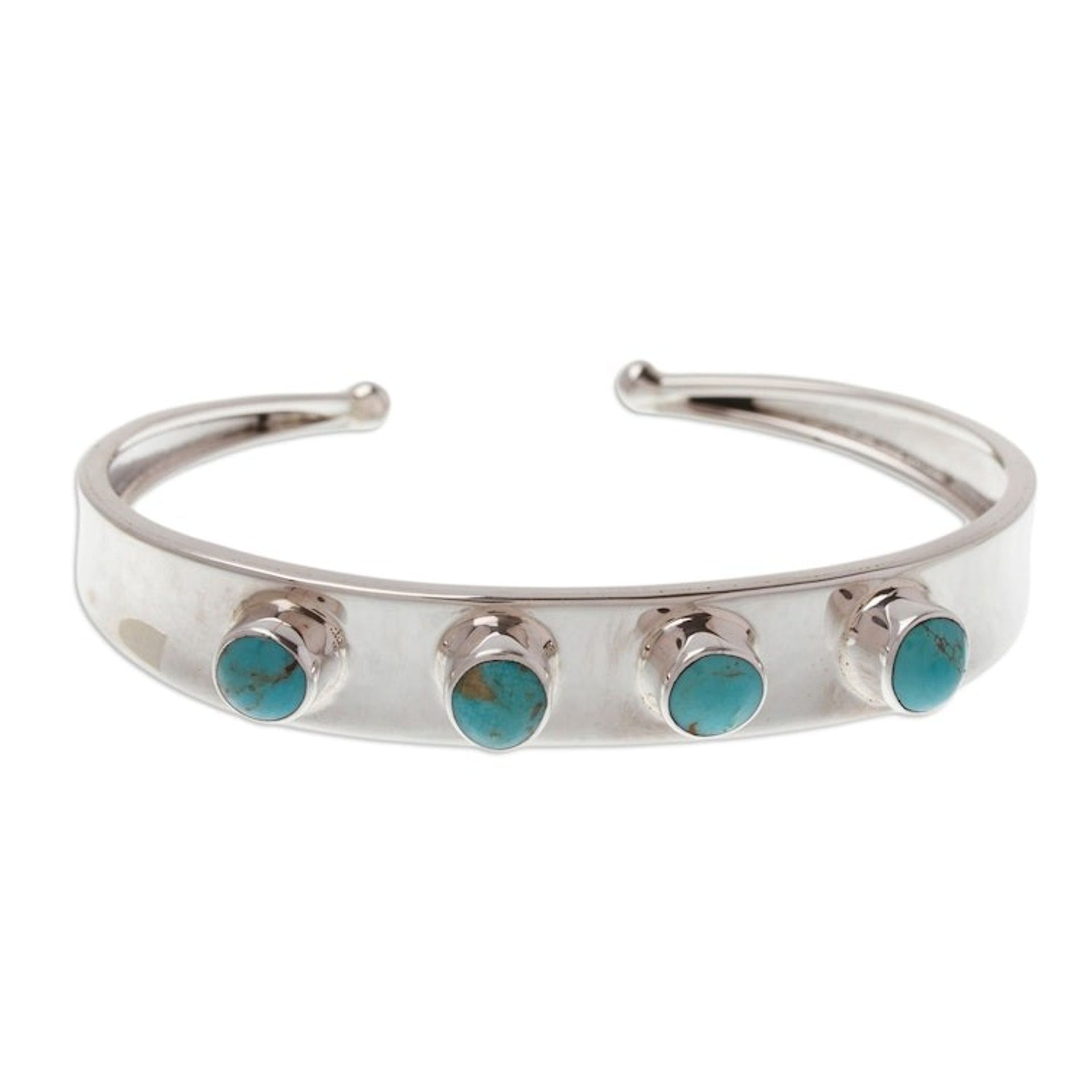 Turquoise Taxco Silver Cuff Bracelet from Mexico 'Song of the Sky'