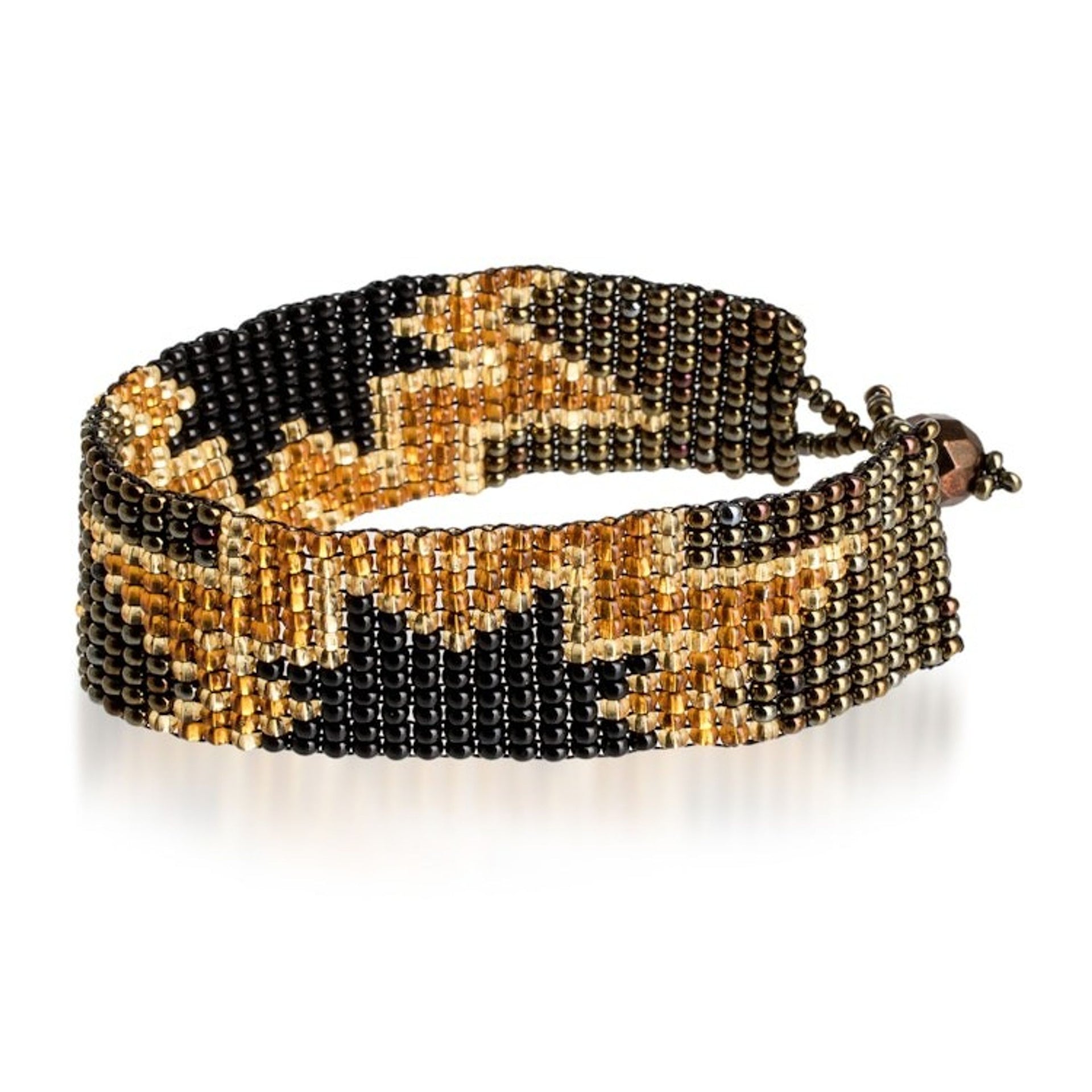 Artisan-Made Black and Bronze Star Glass Beaded Bracelet 'Heroic Blast'