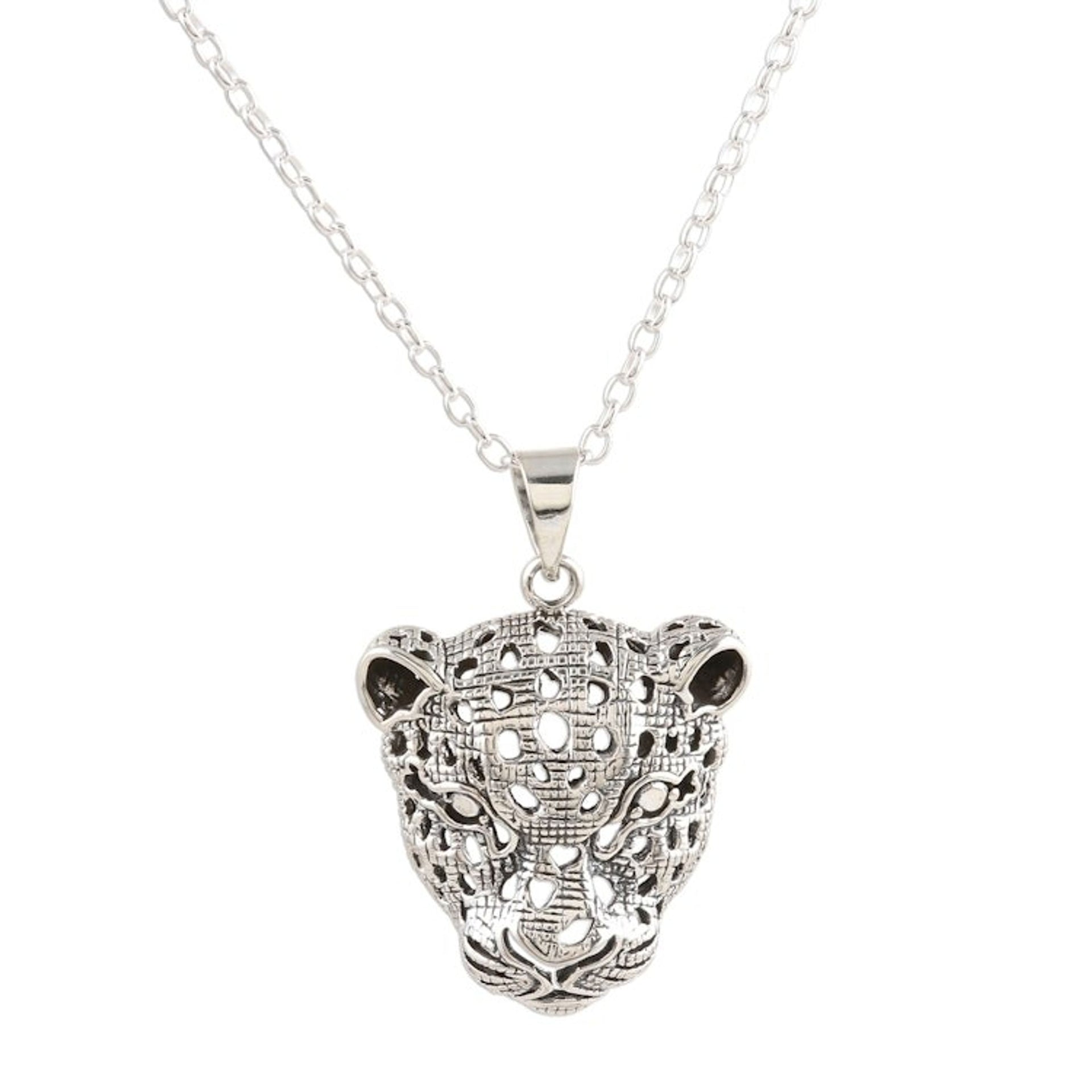 Jaguar Pendant Necklace in Sterling Silver 'Jaguar Gaze'