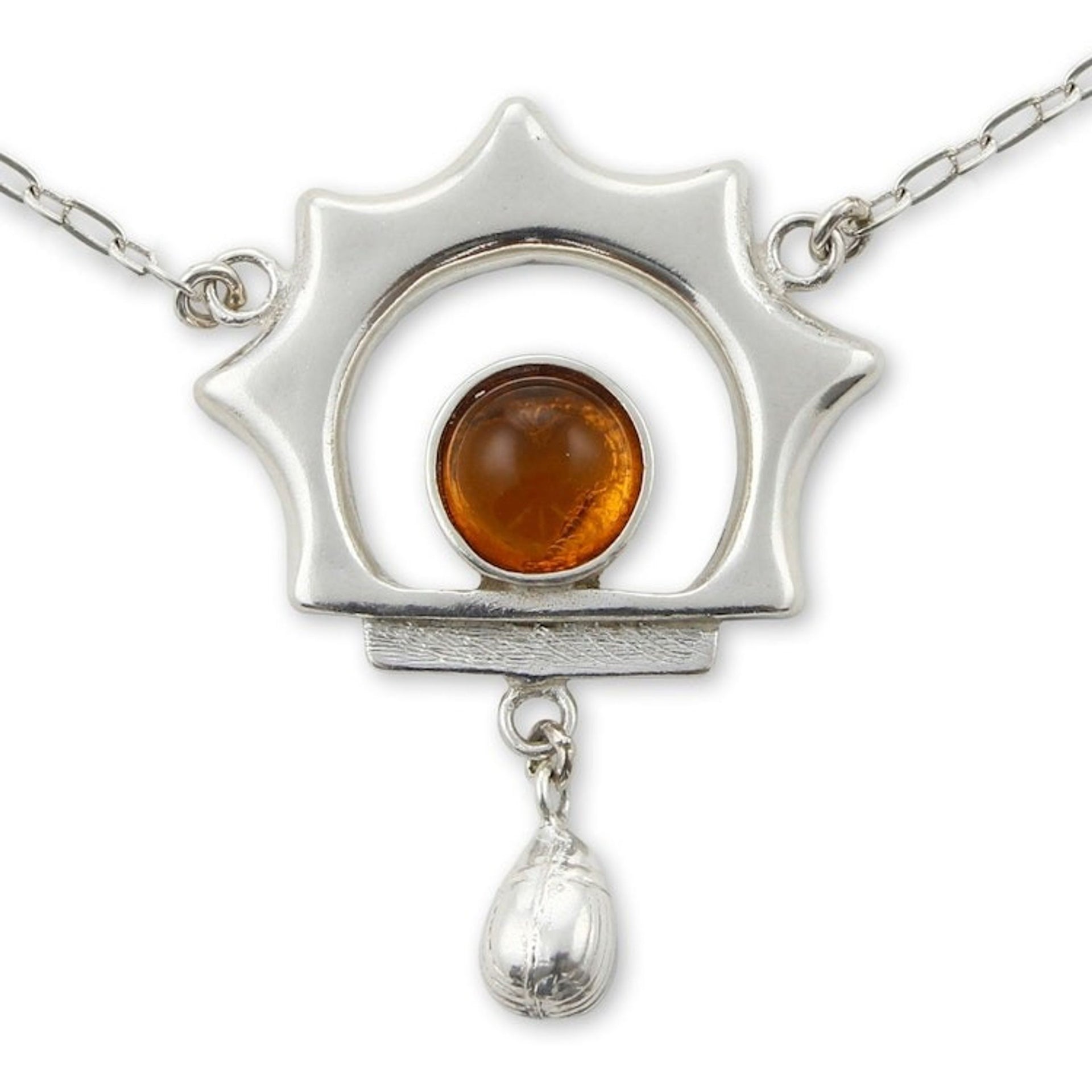 Unique Sterling Silver Sunshine Necklace with Amber 'Leo Sun'
