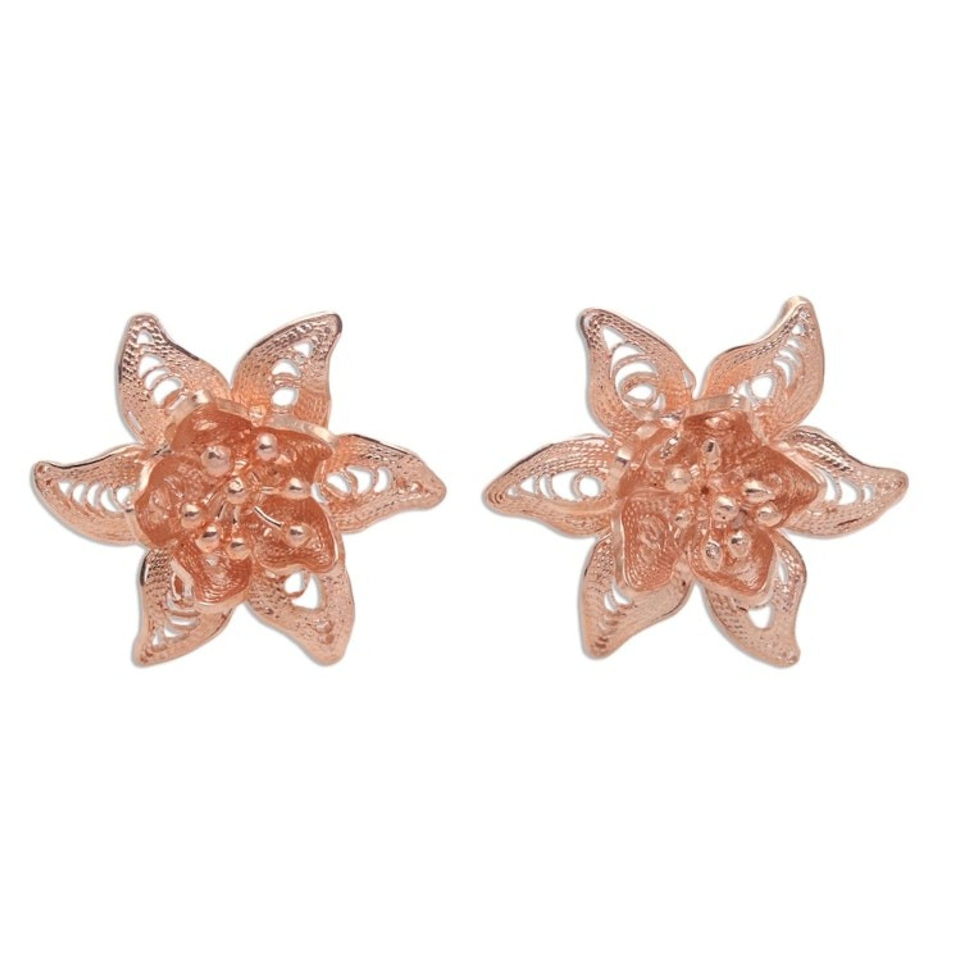 Hand Made Rose Gold Plated Flower Button Earrings 'Flower Joy'
