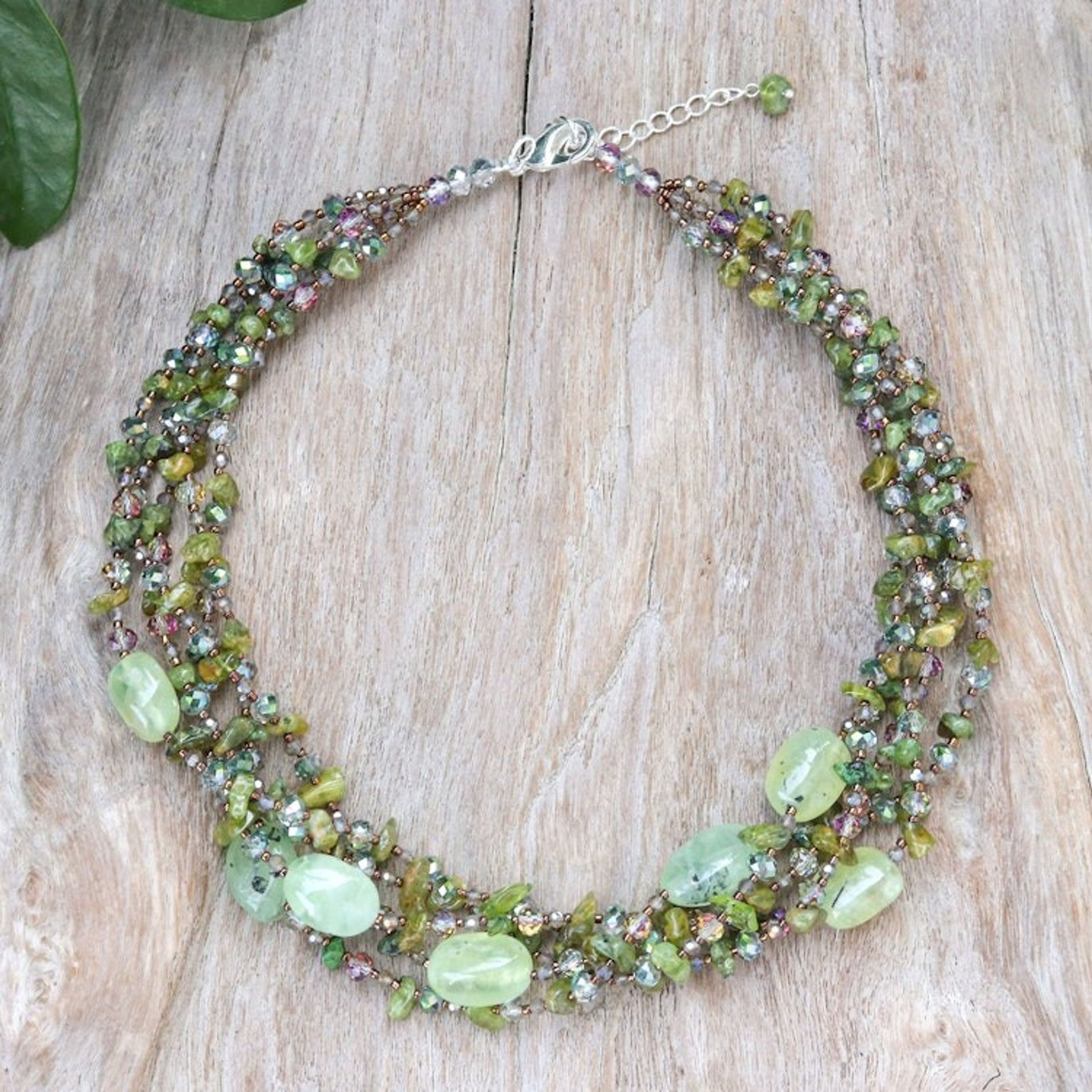 Green Prehnite and Peridot Waterfall Necklace from Thailand 'Lucky Glam'