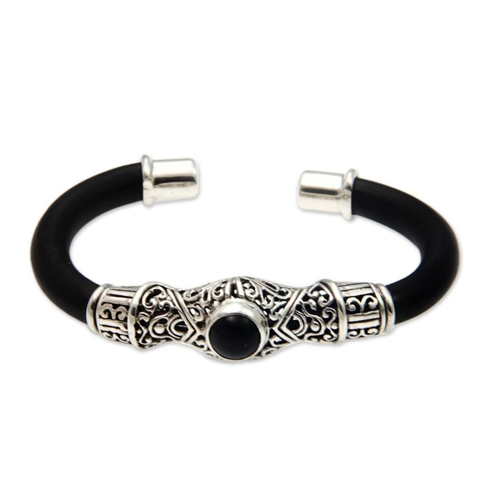 Hand Crafted Sterling Silver and Onyx Cuff Bracelet 'Baroque Moon'