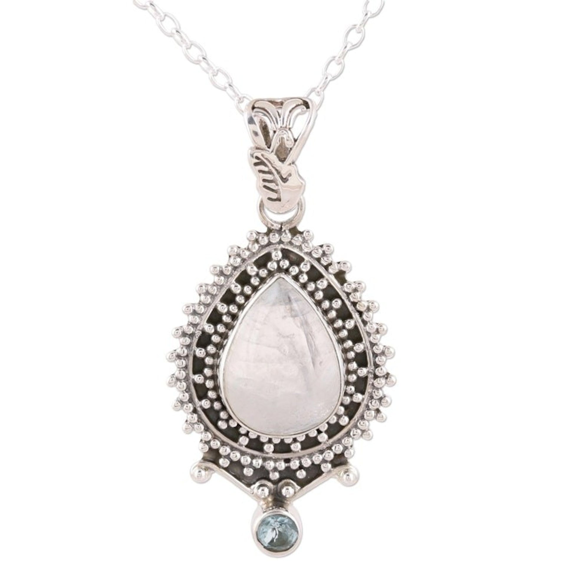 Handcrafted Rainbow Moonstone Pendant Necklace from India 'Tranquil Beauty'