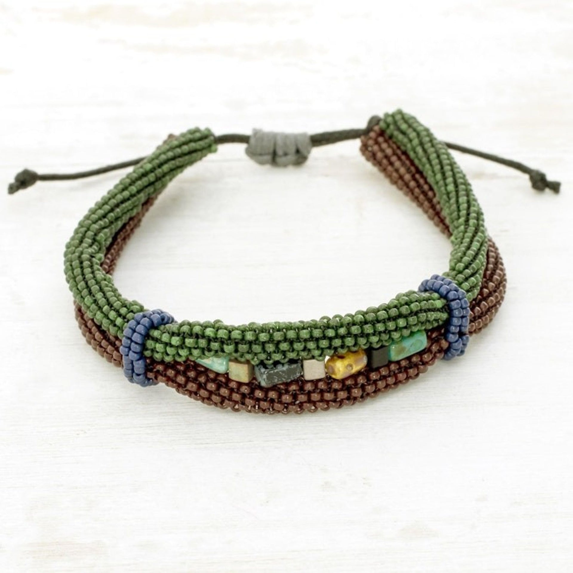 Handmade Earth Color Beaded Guatemalan Unity Bracelet 'Earth in Union'