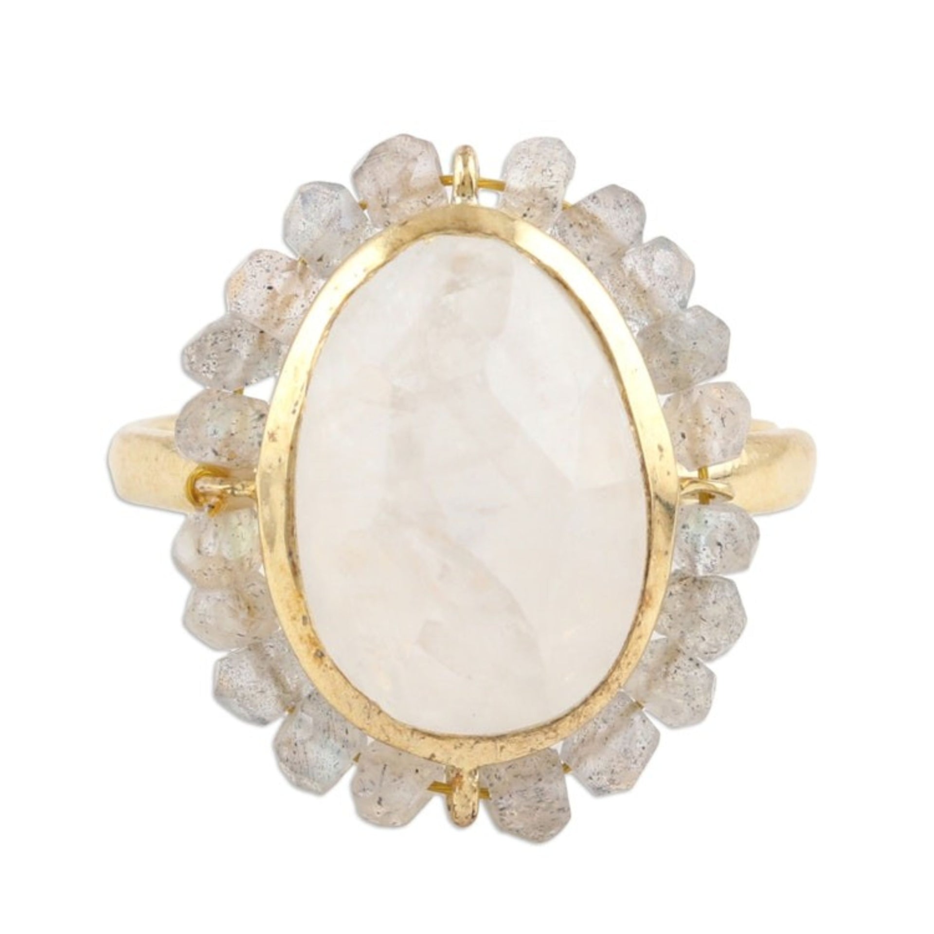 18k Gold-Plated Cocktail Ring with Faceted Gem and Beads 'Radiant Oasis'