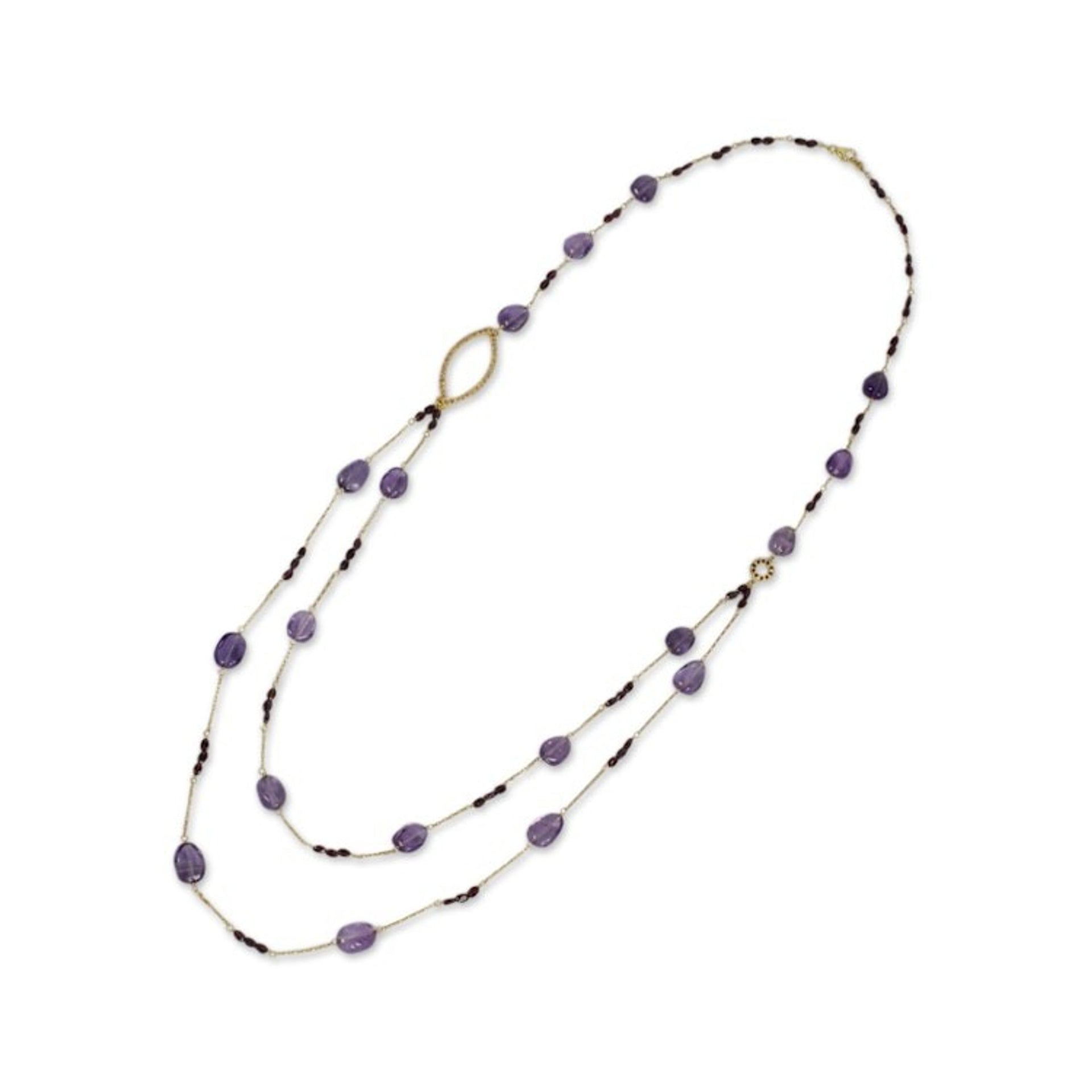 Amethyst and Garnet on Gold Plated Silver 35-Inch Necklace 'Lyrical Lanna'
