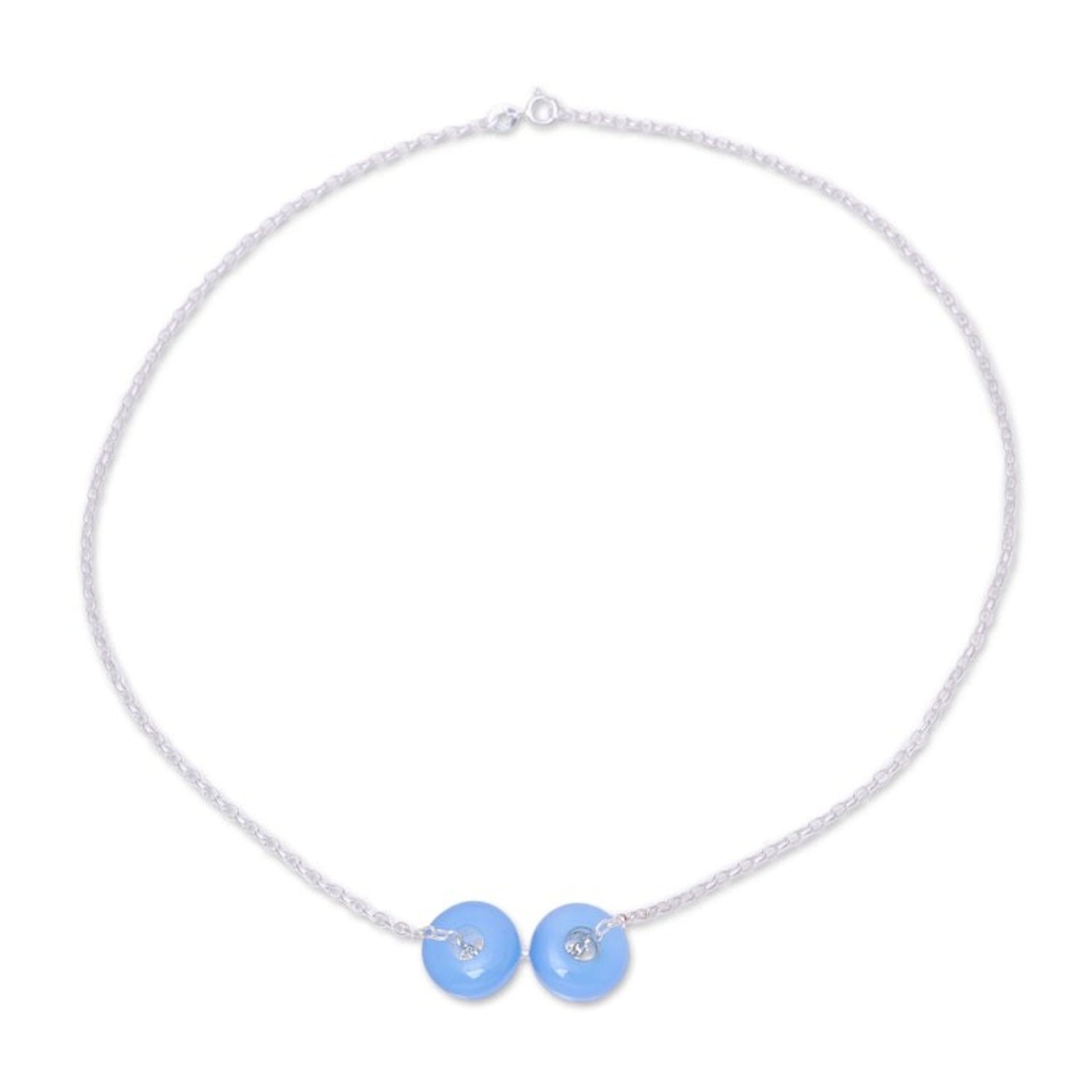Chalcedony Double Disc and Sterling Silver Pendant Necklace 'Delightful Duet'