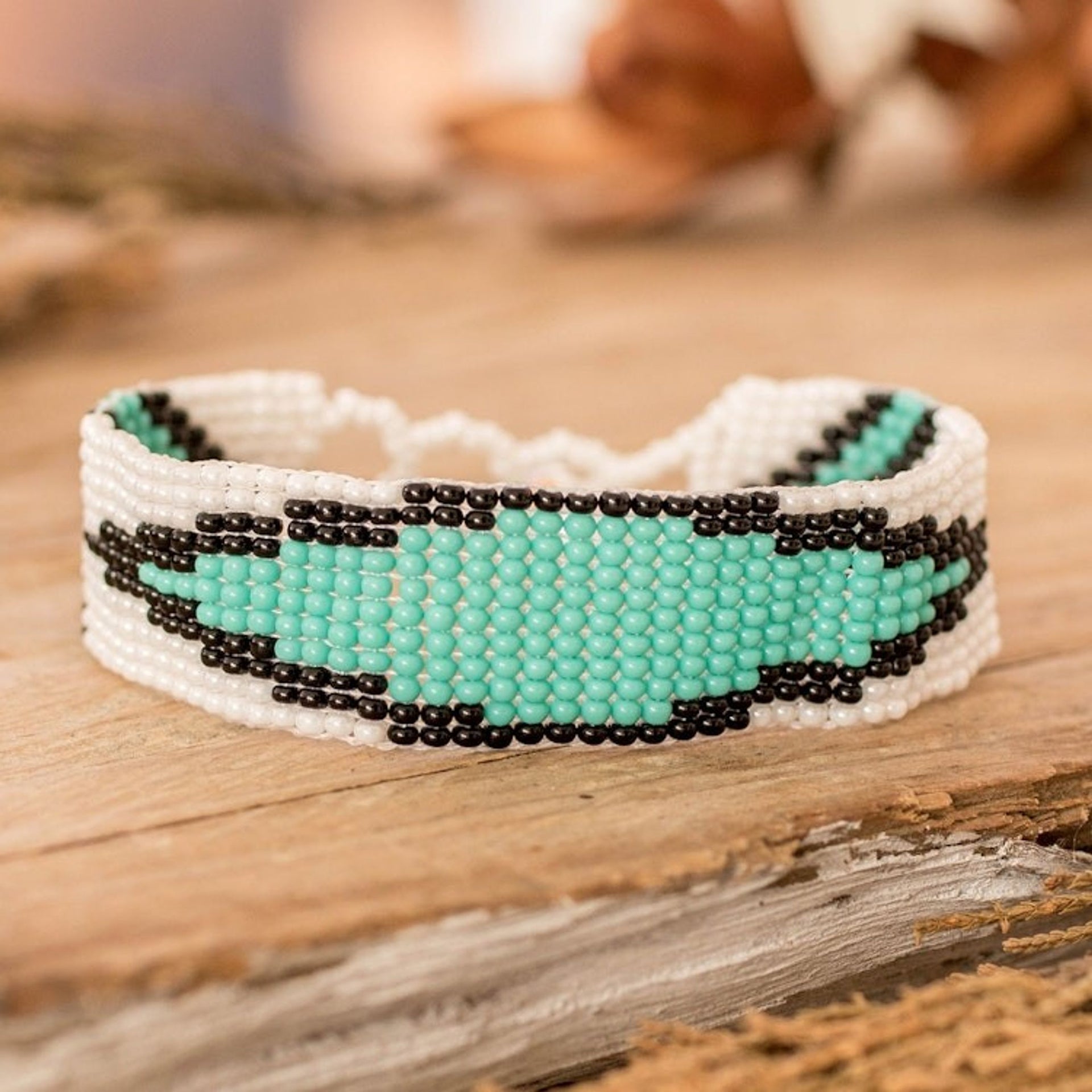 Fair Trade Mint and White Glass Beaded Wristband Bracelet 'Vital Harmony'