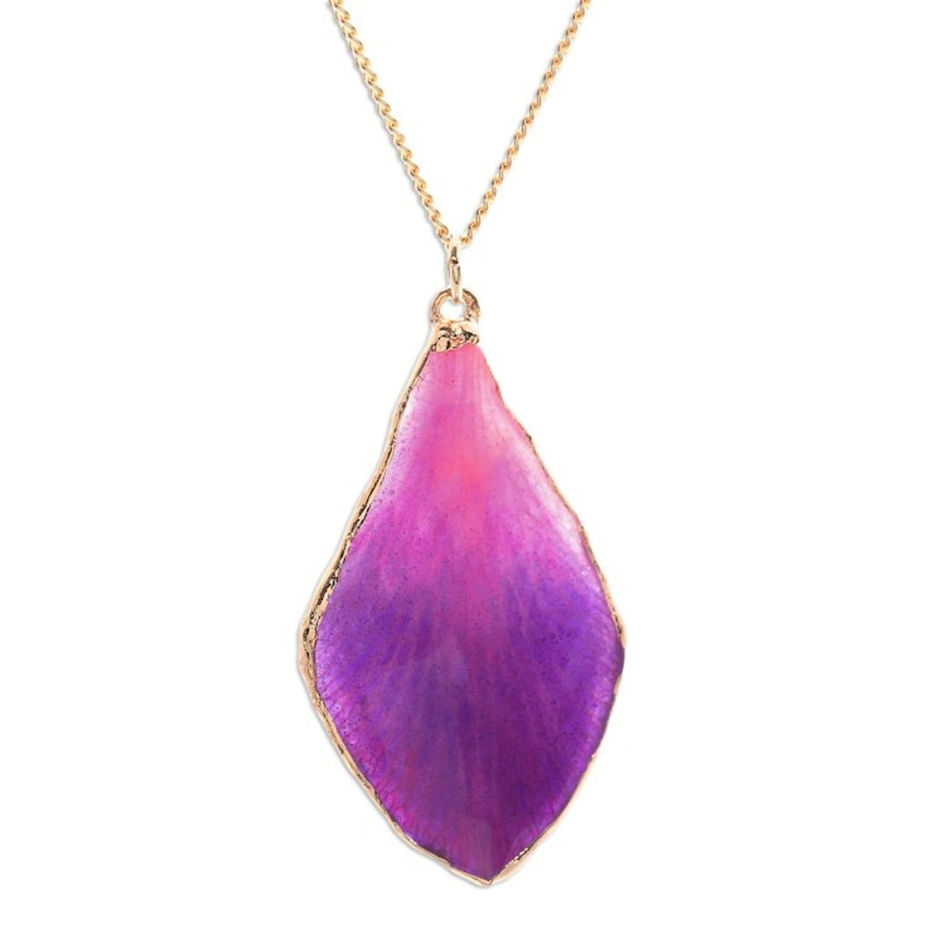 Fuchsia and Purple Petal 22k Gold-Accented Pendant Necklace 'Capricious Petal'