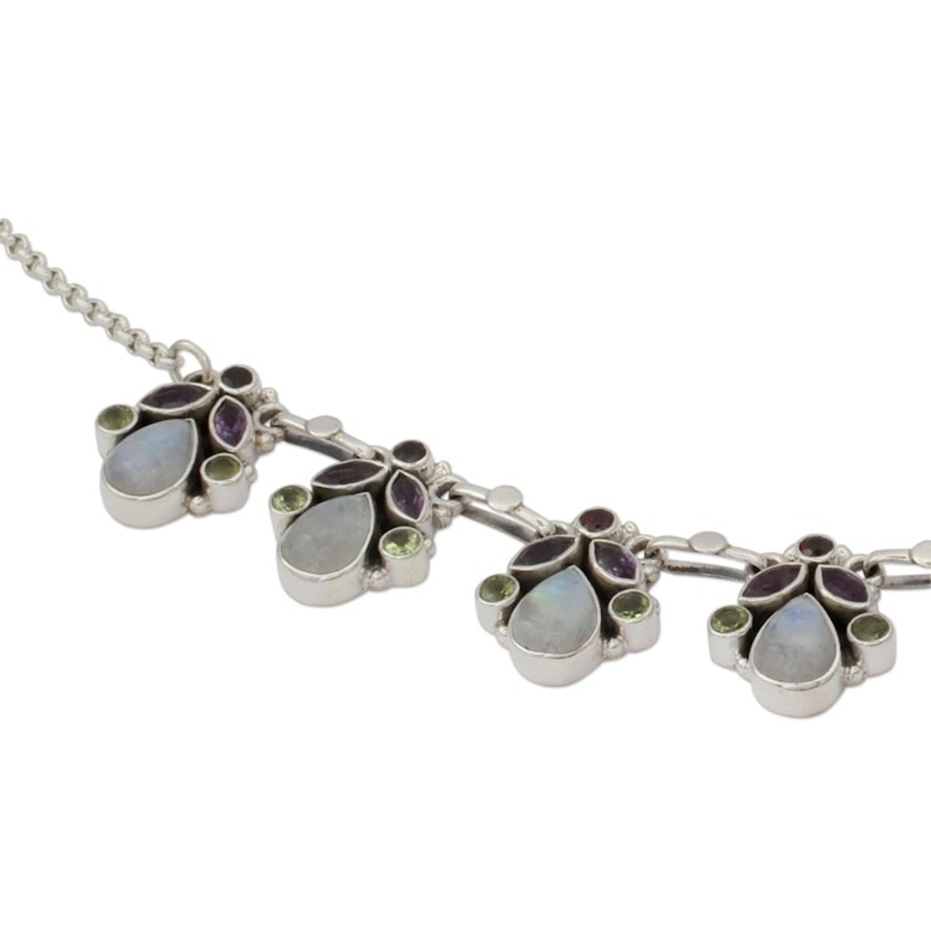 Hand Made Natural Gems and Sterling Silver Necklace 'Delhi Dynasty'