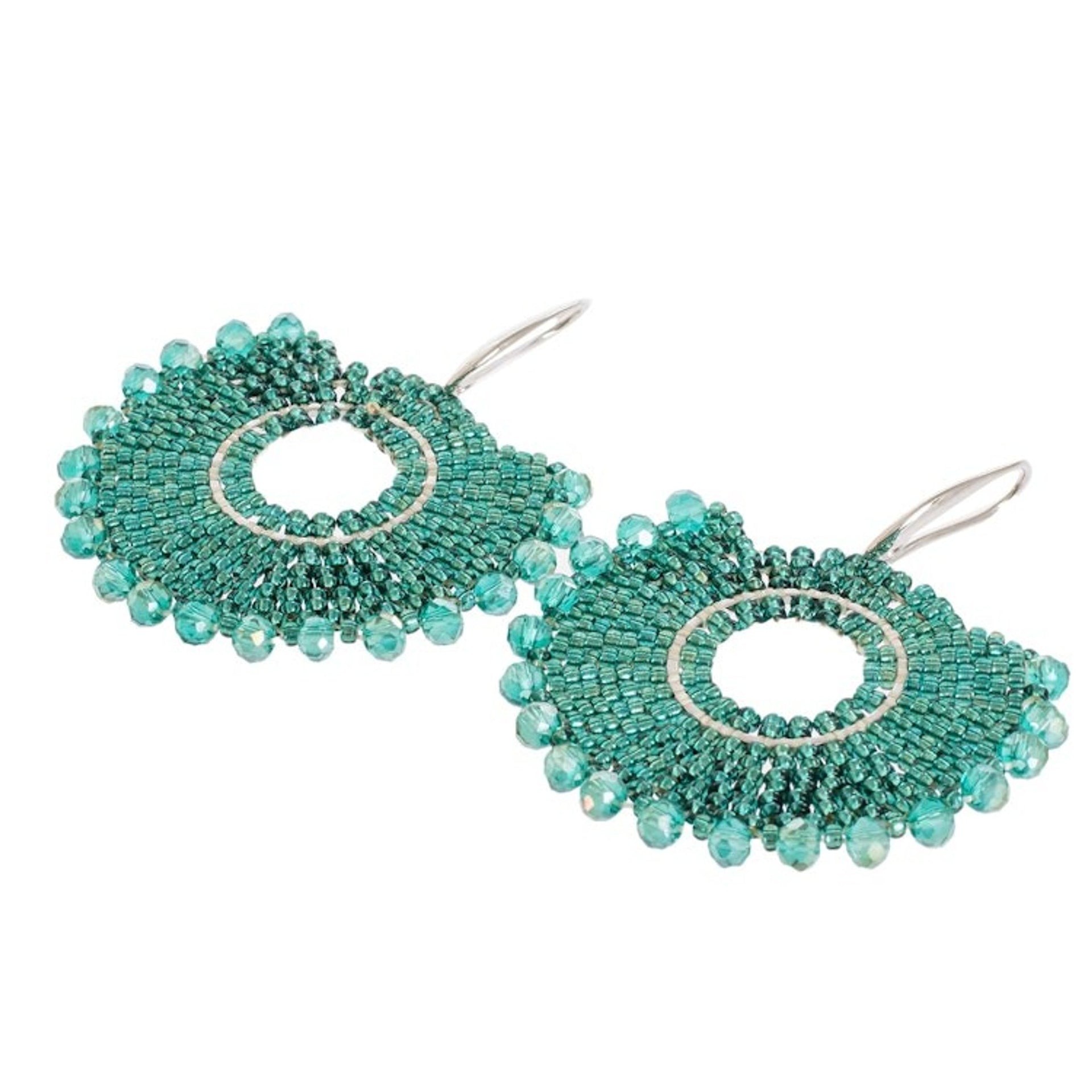 Aqua Green Glass Beaded Dangle Earrings from Costa Rica 'Delight in Aqua'