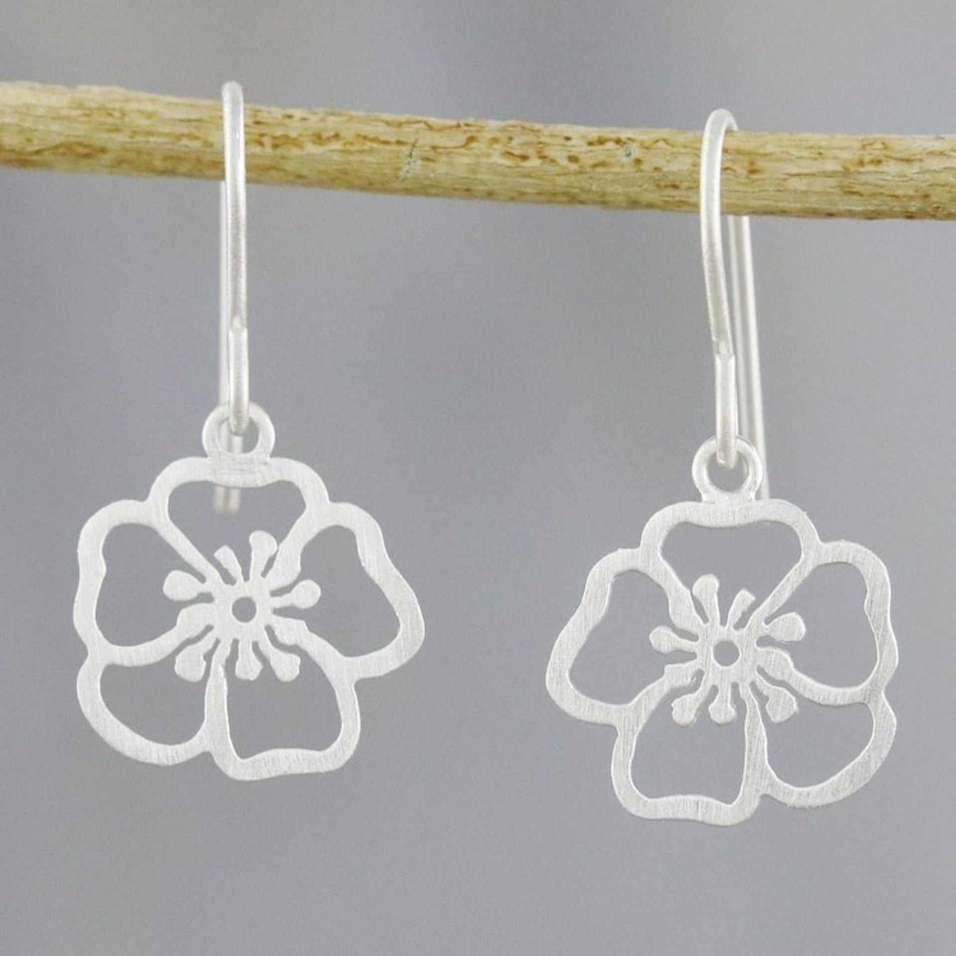 Handmade Floral Satin Blooms Sterling Silver Dangle Earrings 'Satin Blooms'