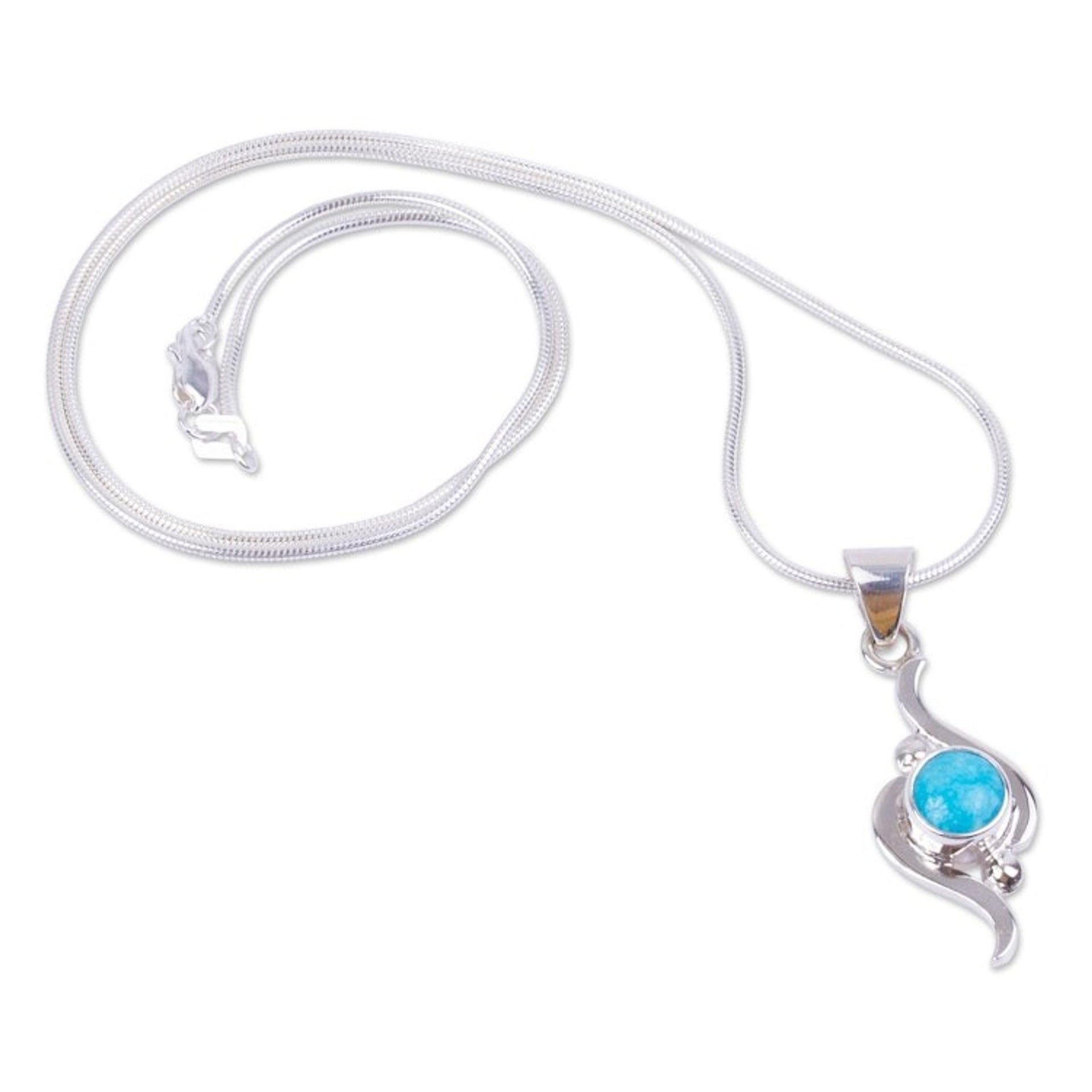 Taxco Silver and Turquoise Pendant Necklace from Mexico 'Flux'