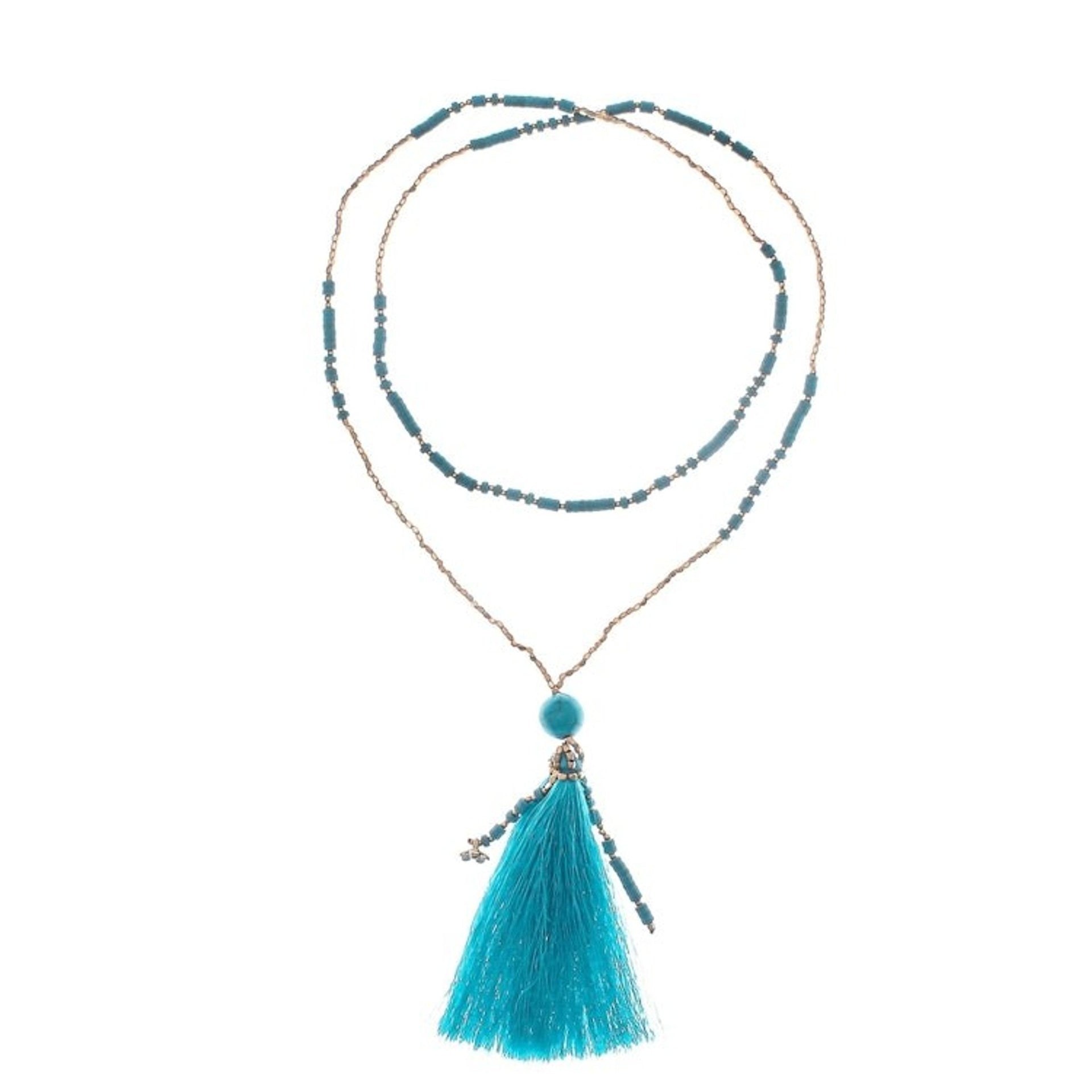 Bohemian Calcite Beaded Pendant Necklace from Thailand 'Boho Mood'