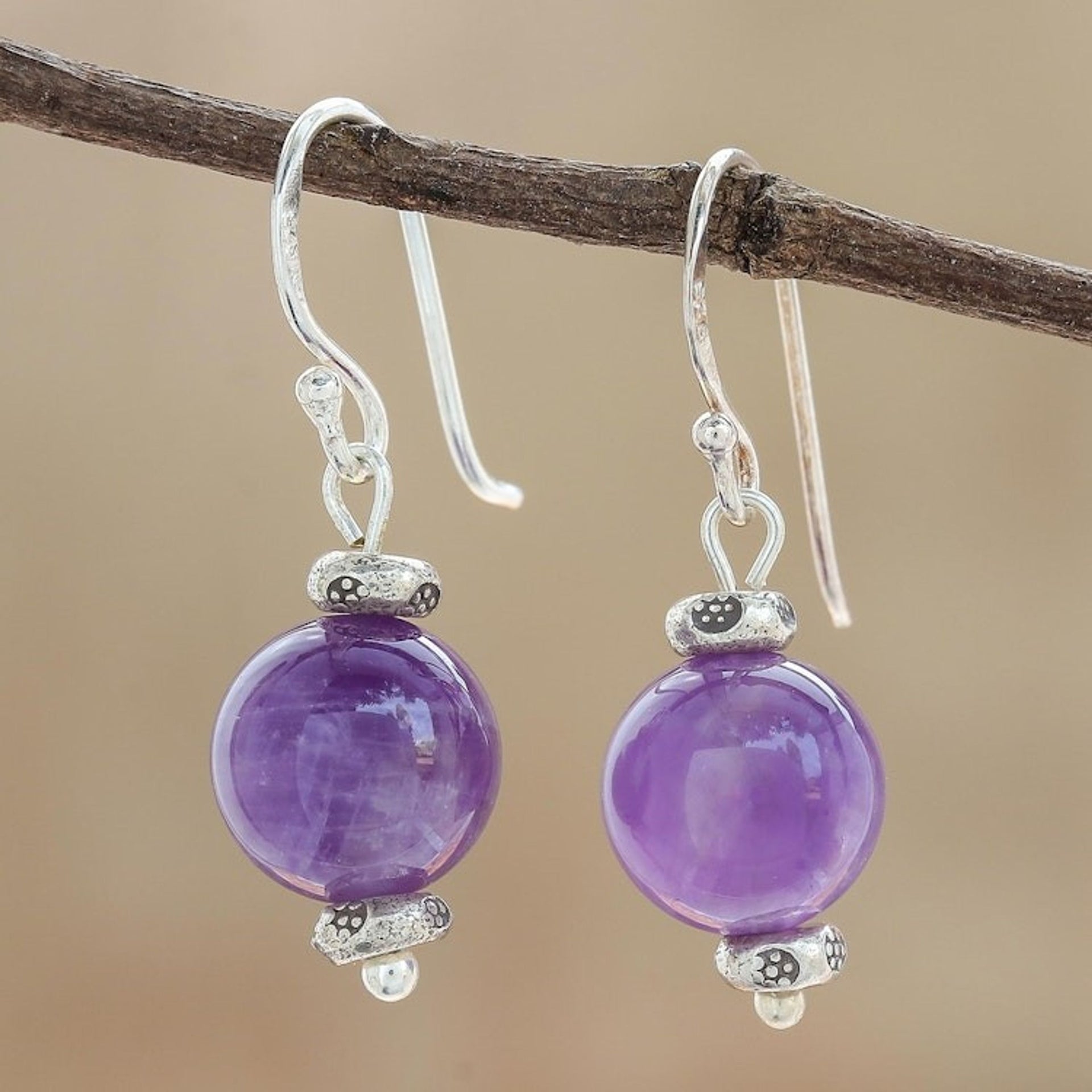 Amethyst Dangle Earrings from Thailand 'Violet Theme'