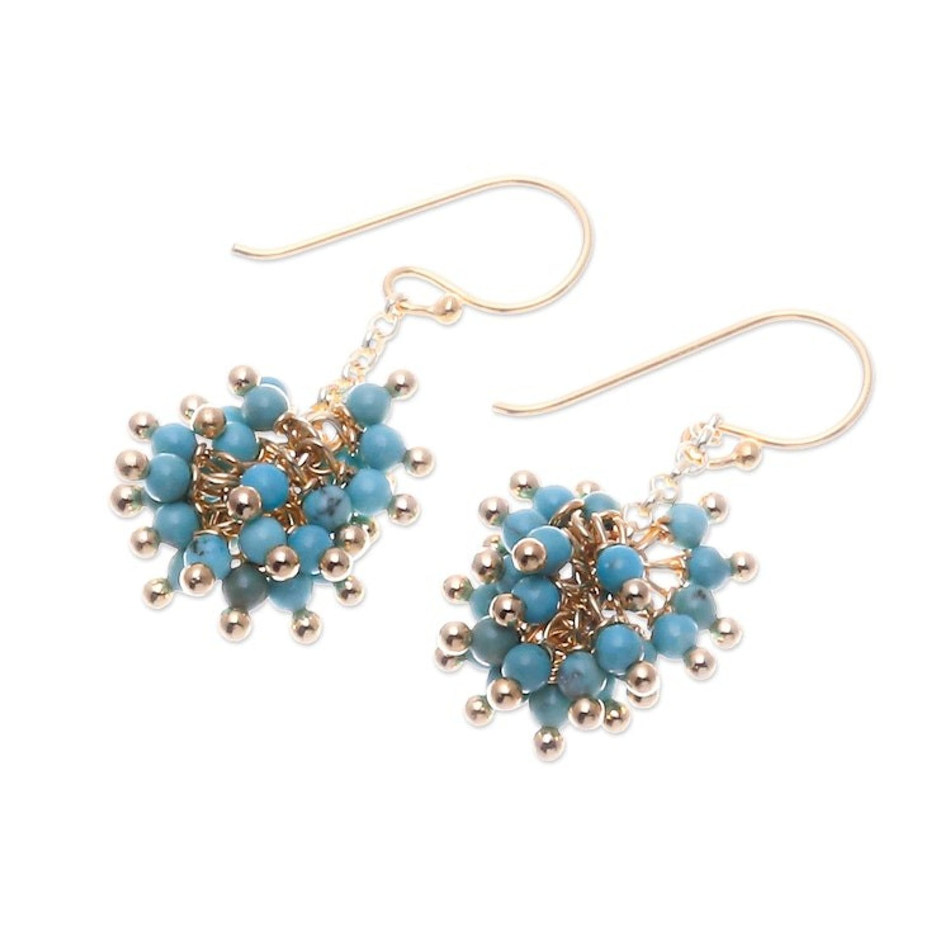 18k Gold-Plated Cluster Earrings with Howlite Gemstones 'Pompom Cheer'