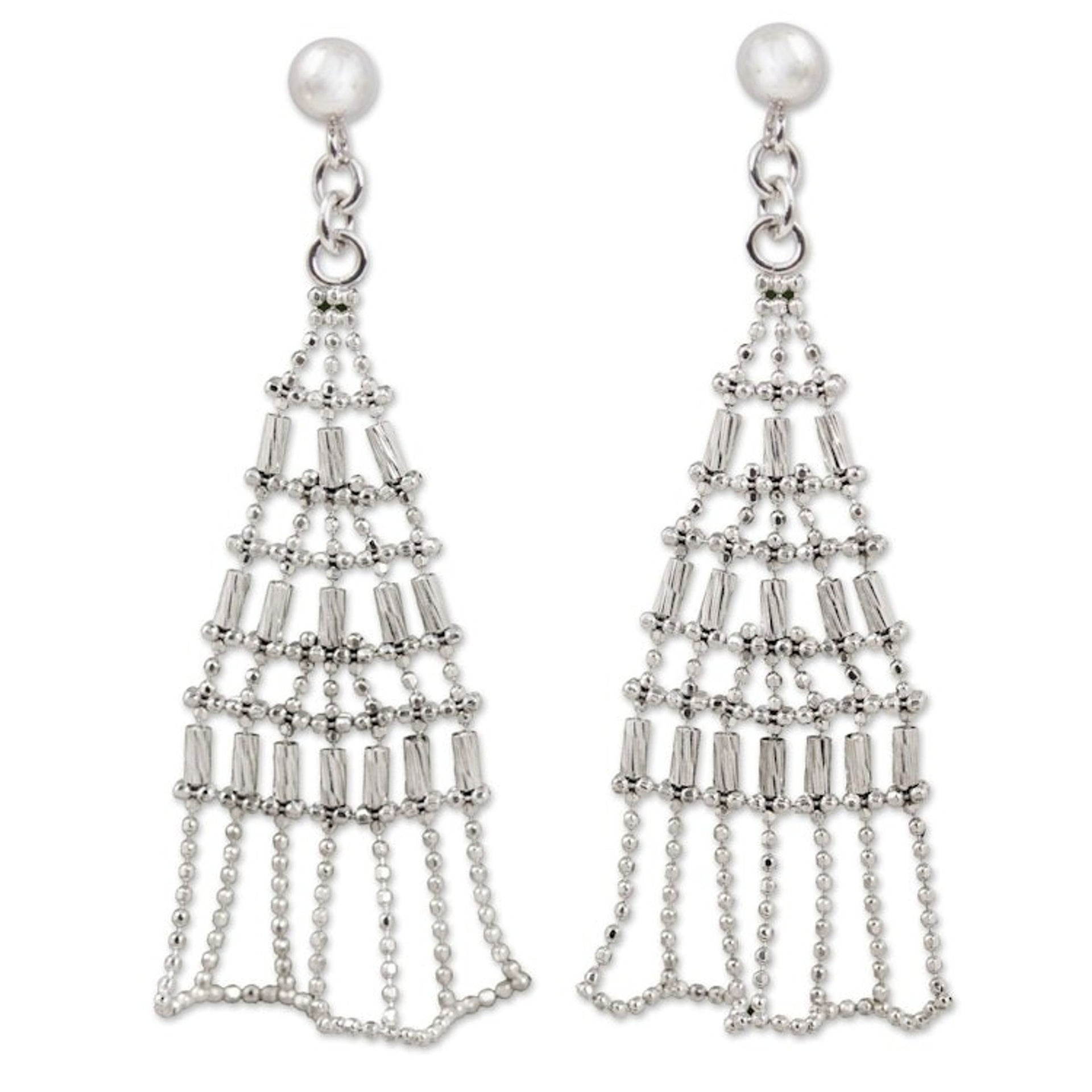 Modern Thai Sterling Silver Dangle Earrings Crafted by Hand 'Holiday Trees'