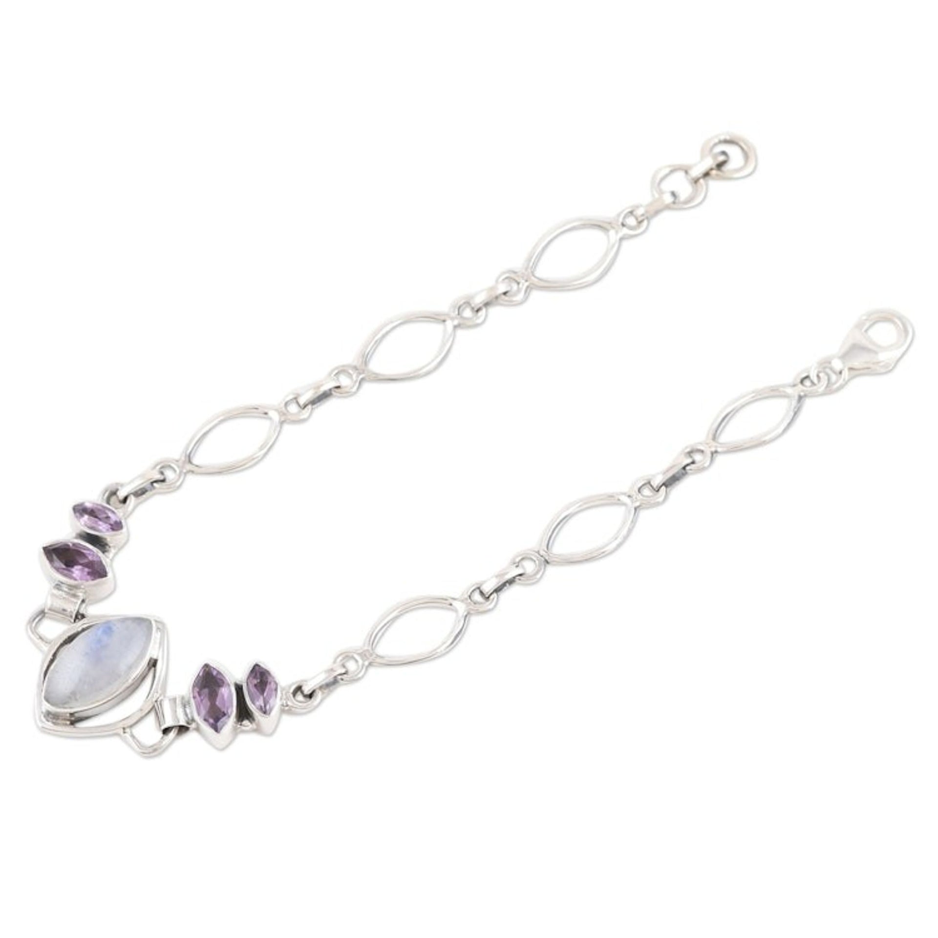 Sterling Silver Rainbow Moonstone Amethyst Pendant Bracelet 'Lilac Fusion'
