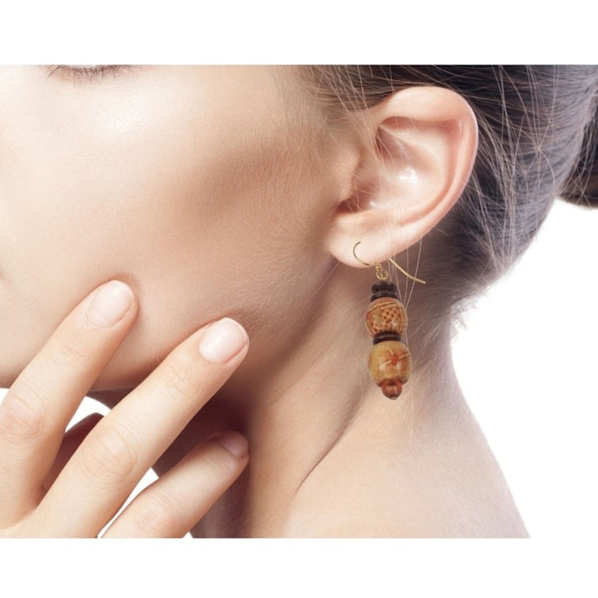 African Handmade Eco Friendly Wood Bead Earrings 'Peace'