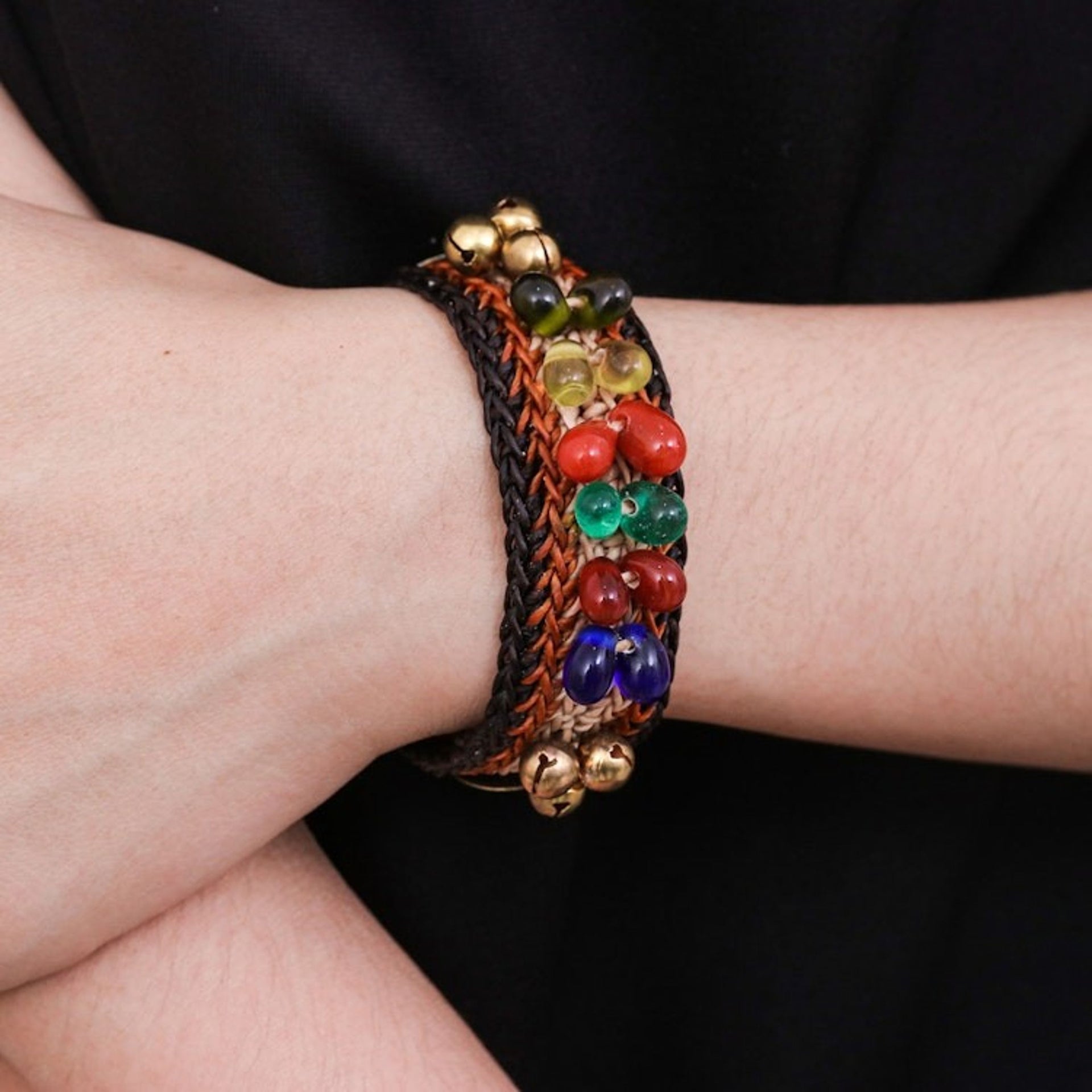 Beaded Wristband Bracelets Pair 'Bold Brown Fortunes'