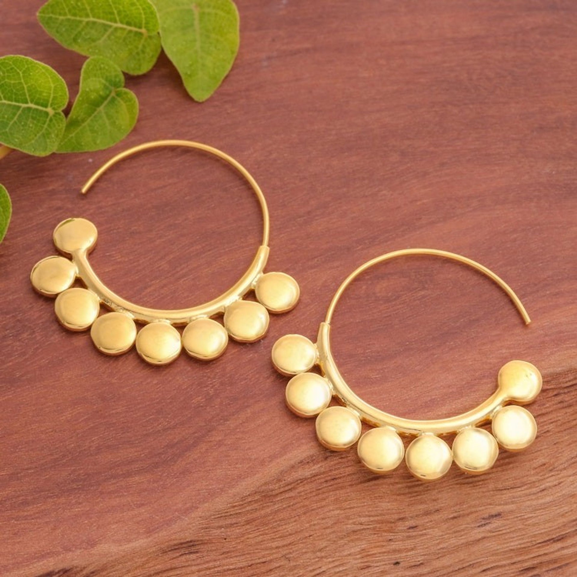 Thai-Made High-Polished 18k Gold-Plated Half-Hoop Earrings 'Palatial Dots'
