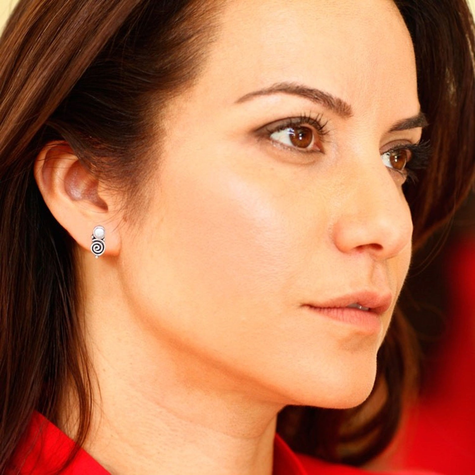 Sterling Silver Swirl Drop Earrings with Grey Pearls 'Innocence Swirls'