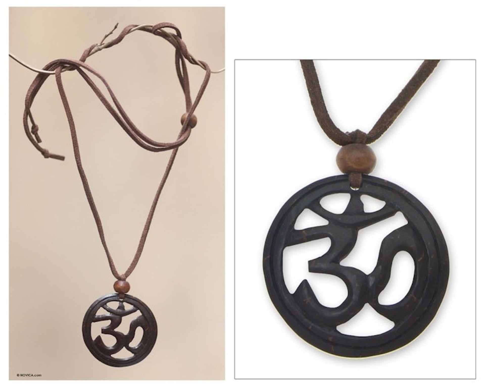 Inspirational Coconut Shell Pendant Necklace 'Java Yoga'