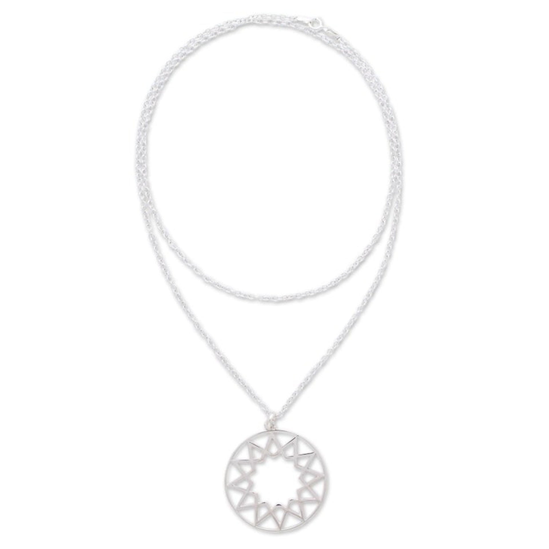 925 Sterling Silver Sun Pendant Necklace From Taxco 'Taxco Sun'