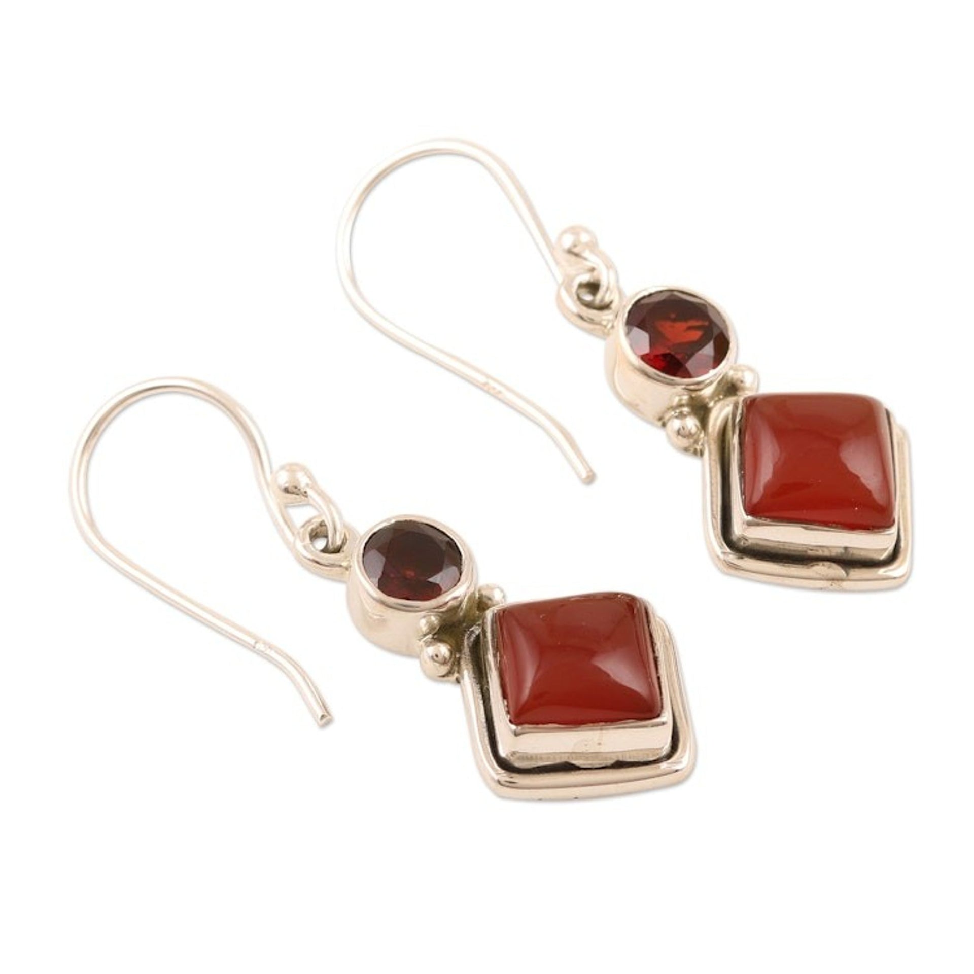 Hand Crafted Garnet and Carnelian Gemstone Dangle Earrings 'Soaring Kite'