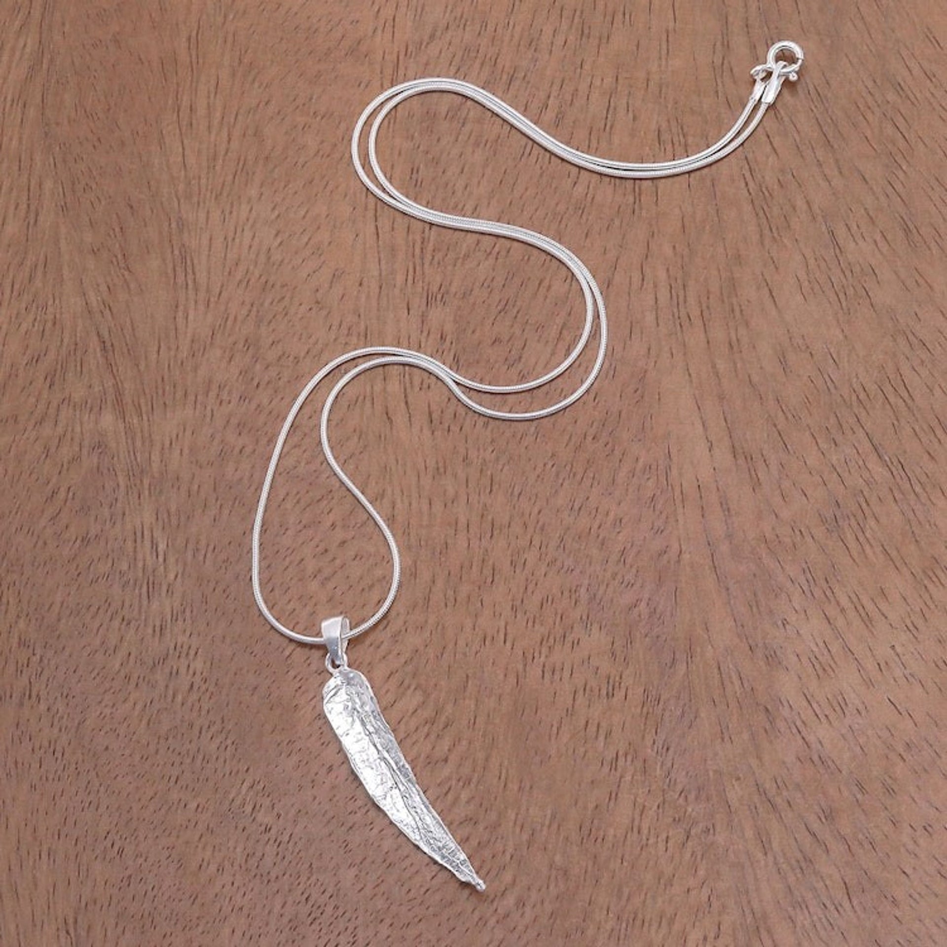 Leafy Abstract Sterling Silver Pendant Necklace 'Abstract Leaf'