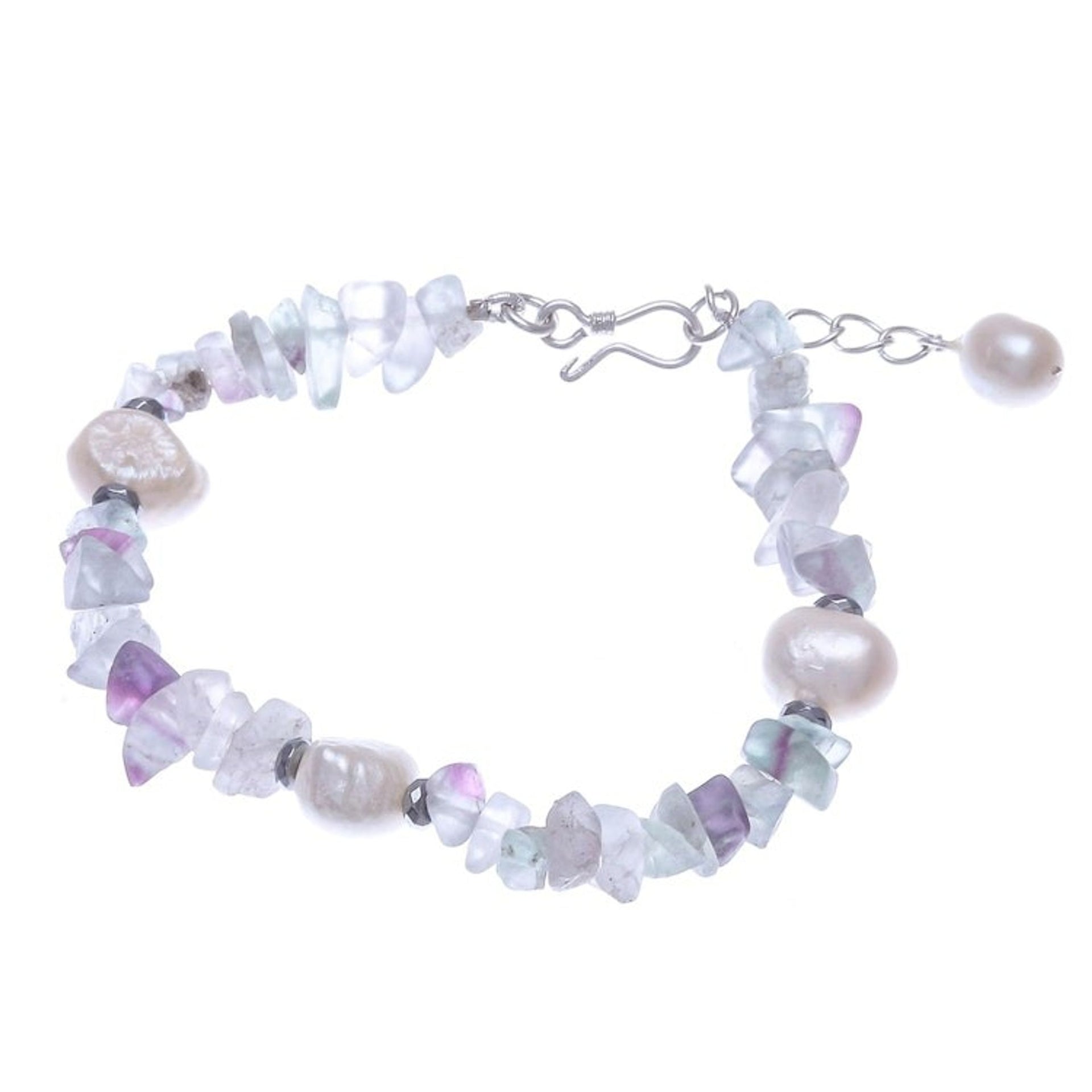 Cultured Freshwater Pearl and Fluorite Beaded Bracelet 'Mellow Night'