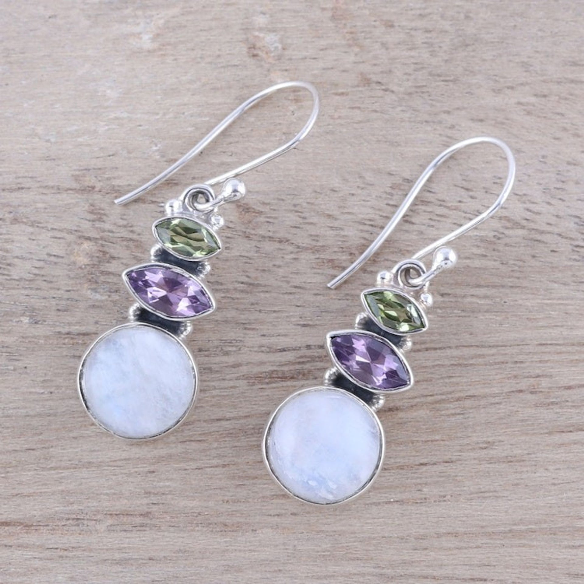 Multi-Gemstone Dangle Earrings from India 'Peaceful Dazzle'