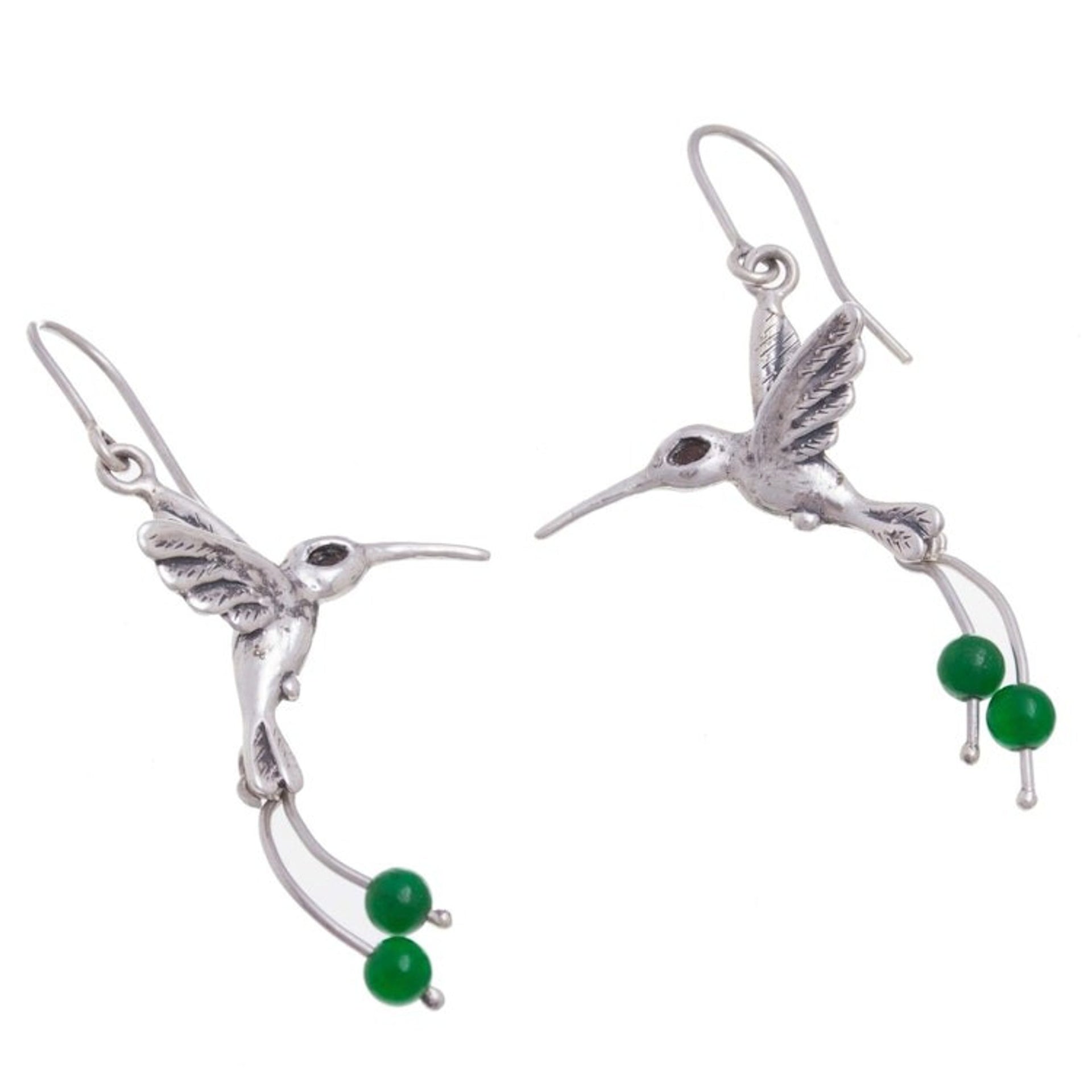 Green Quartz Hummingbird Dangle Earrings from Peru 'Hummingbird Green'