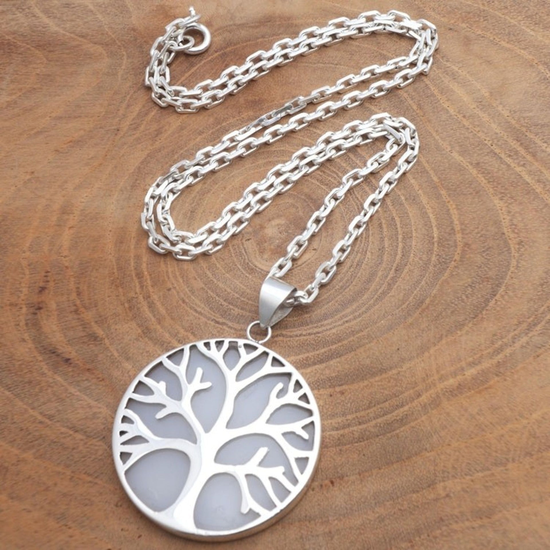 Sterling Silver and Resin Tree Pendant Necklace from Bali 'Misty Tree'