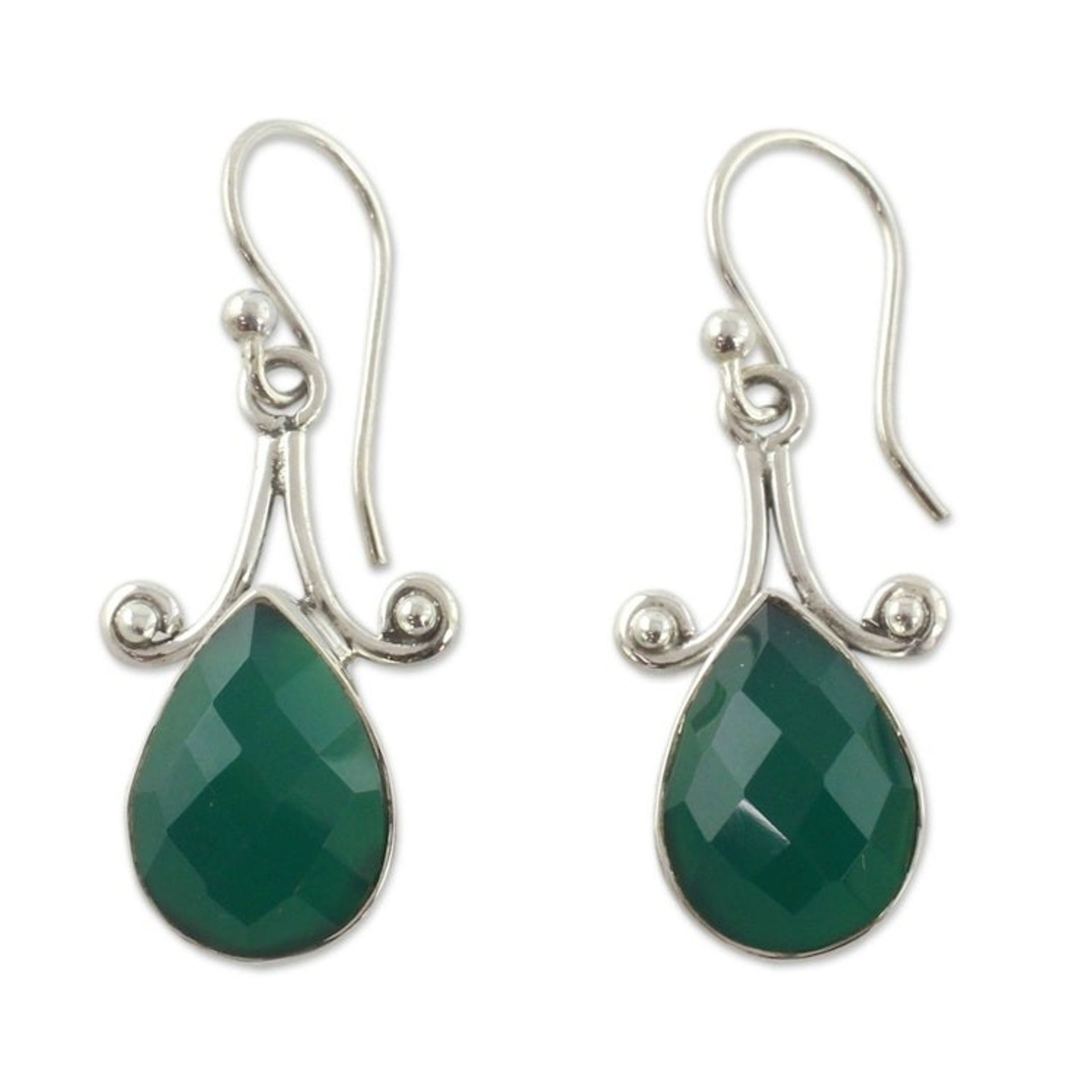 Sterling Silver and Green Onyx Hook Earrings 'Himalaya Muse'
