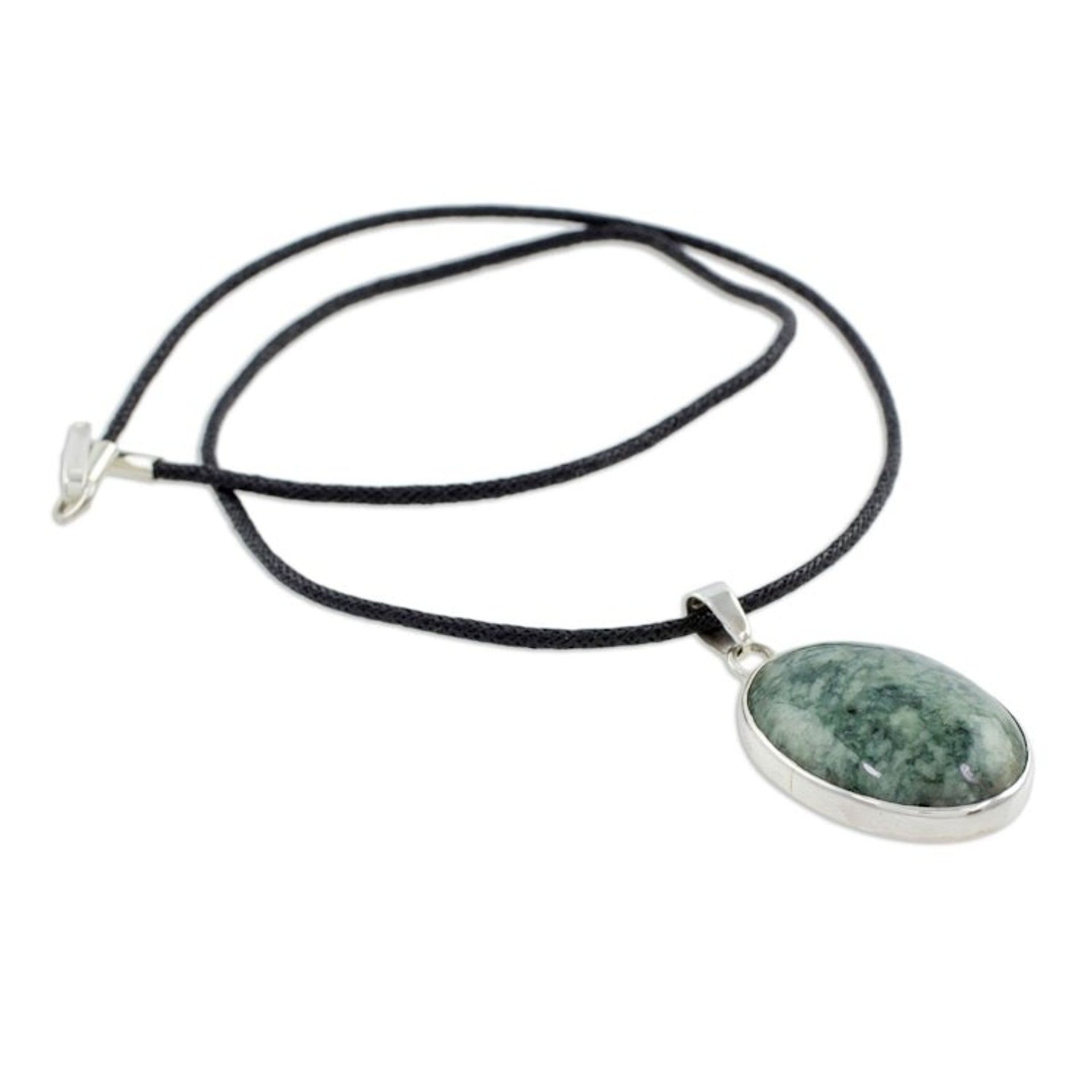 Guatemalan Jade Pendant on 925 Silver and Cotton Cord 'Sacred Maya Treasure'