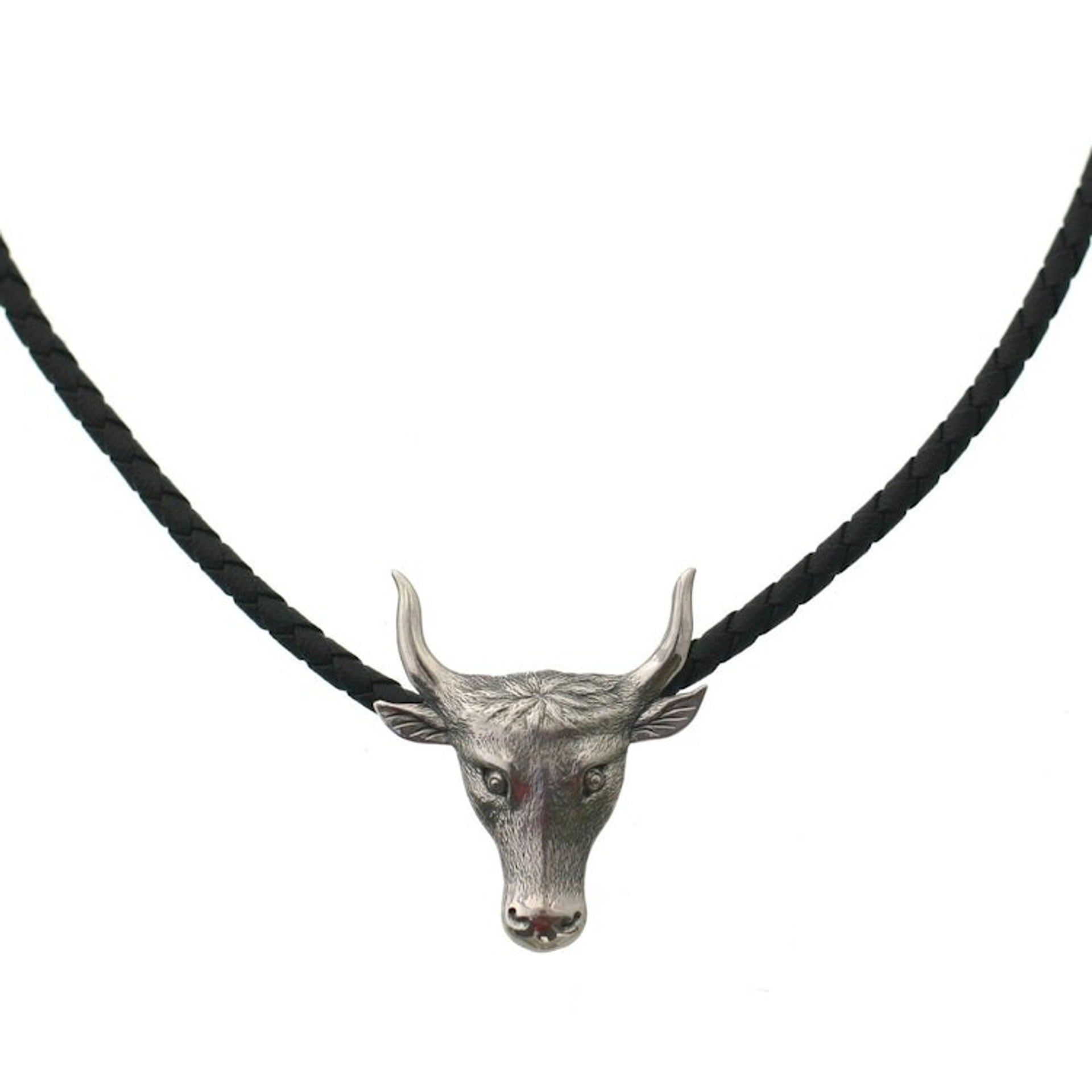 Men's Hand Made Leather and Sterling Silver Necklace 'Longhorn'