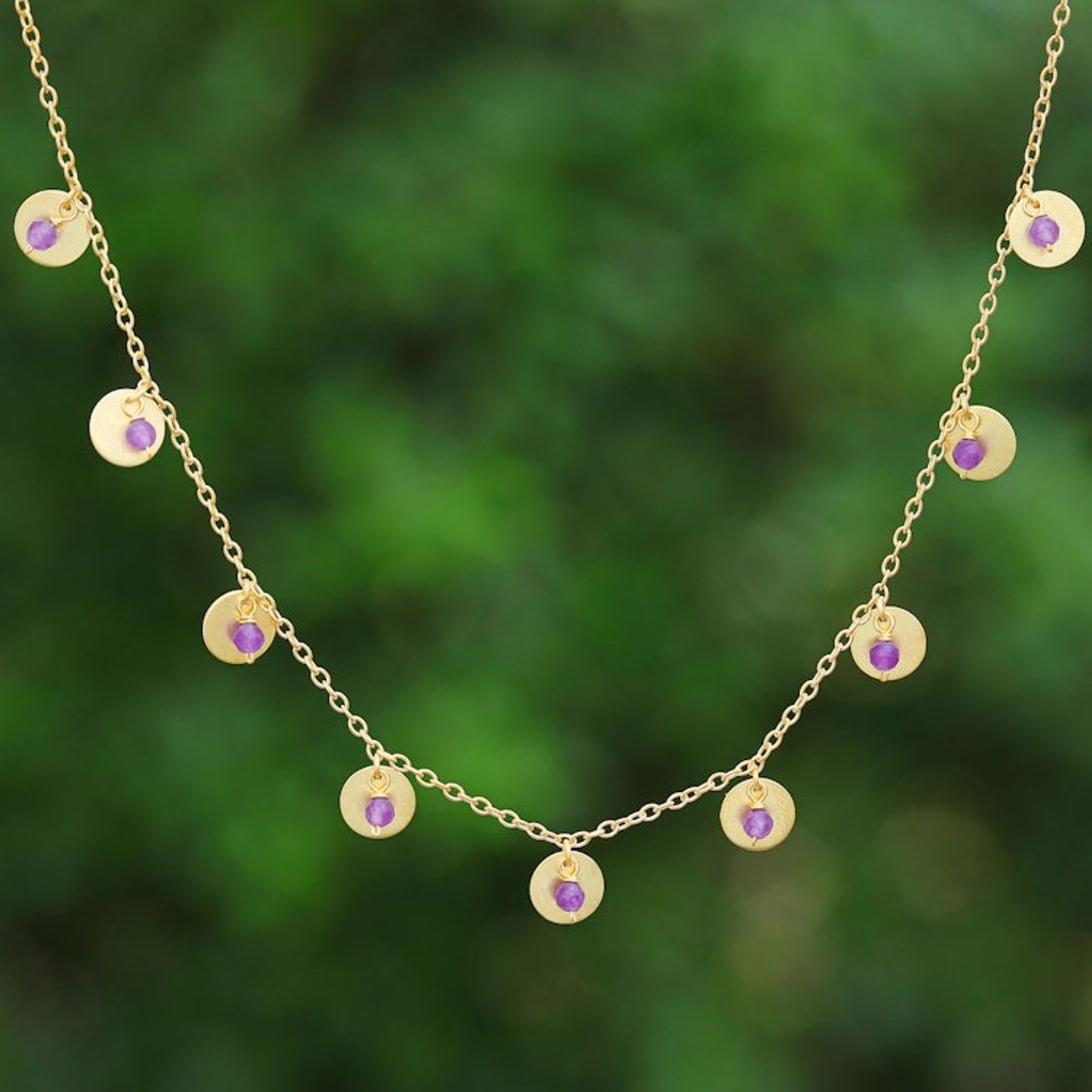 Adjustable Matte 18k Gold-Plated Amethyst Charm Necklace 'Everyday Wise'