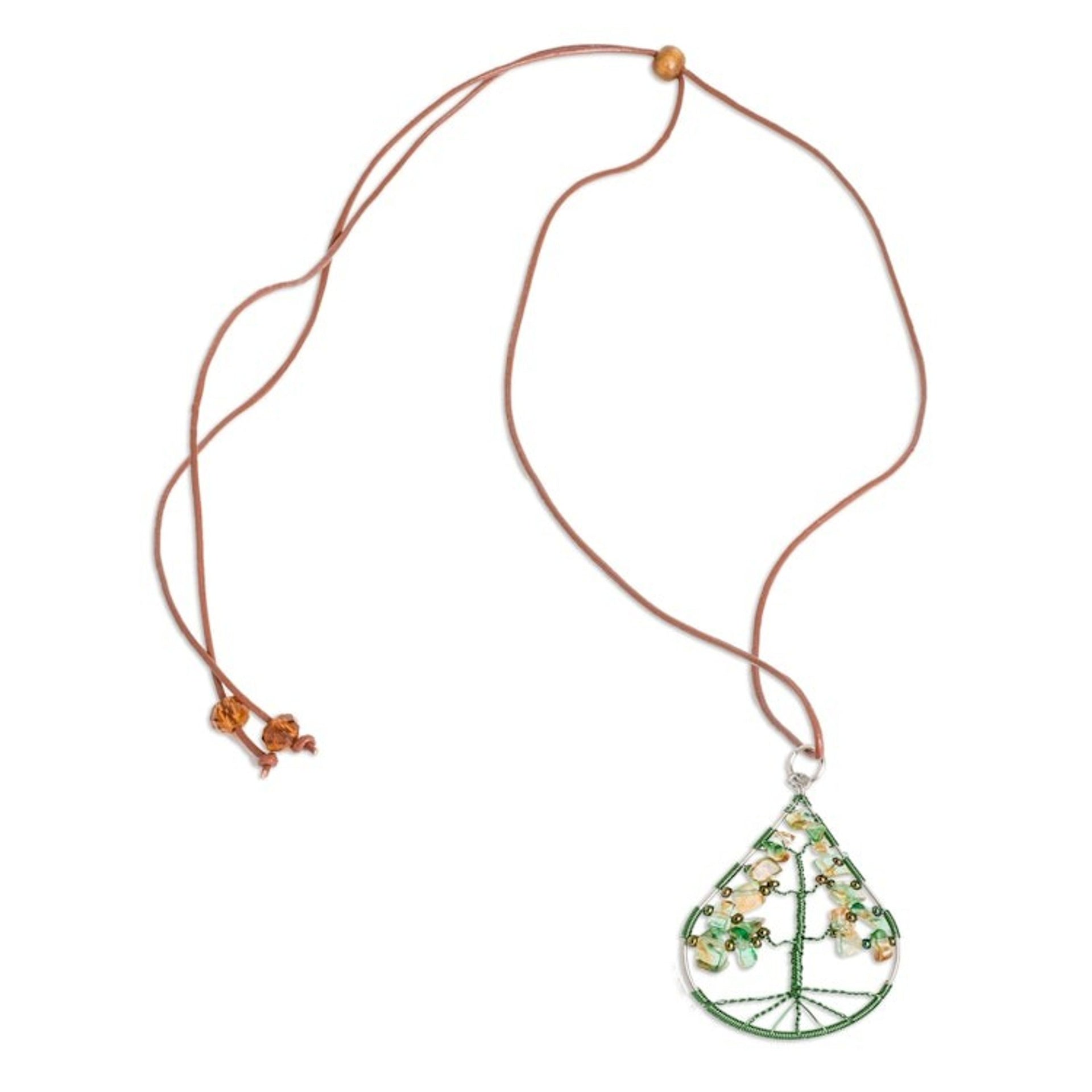 Drop-Shaped Green Natural Peridot Tree Pendant Necklace 'Drop of Life in Spring Green'