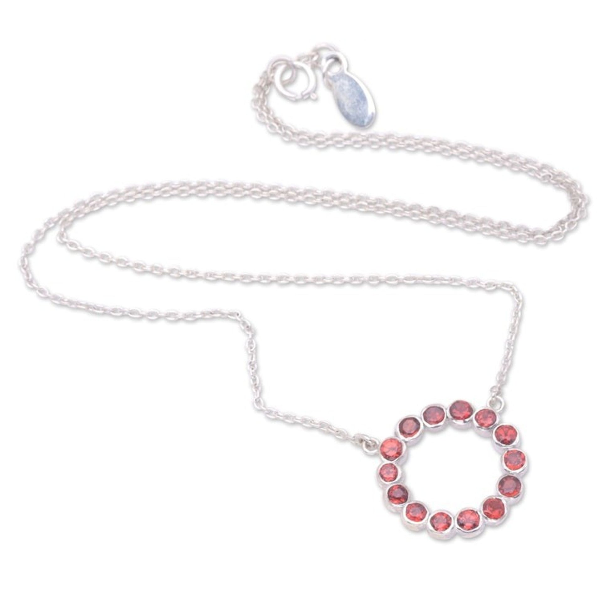 Sterling Silver and Garnet Pendant Necklace from Bali 'Garnet Flourish'