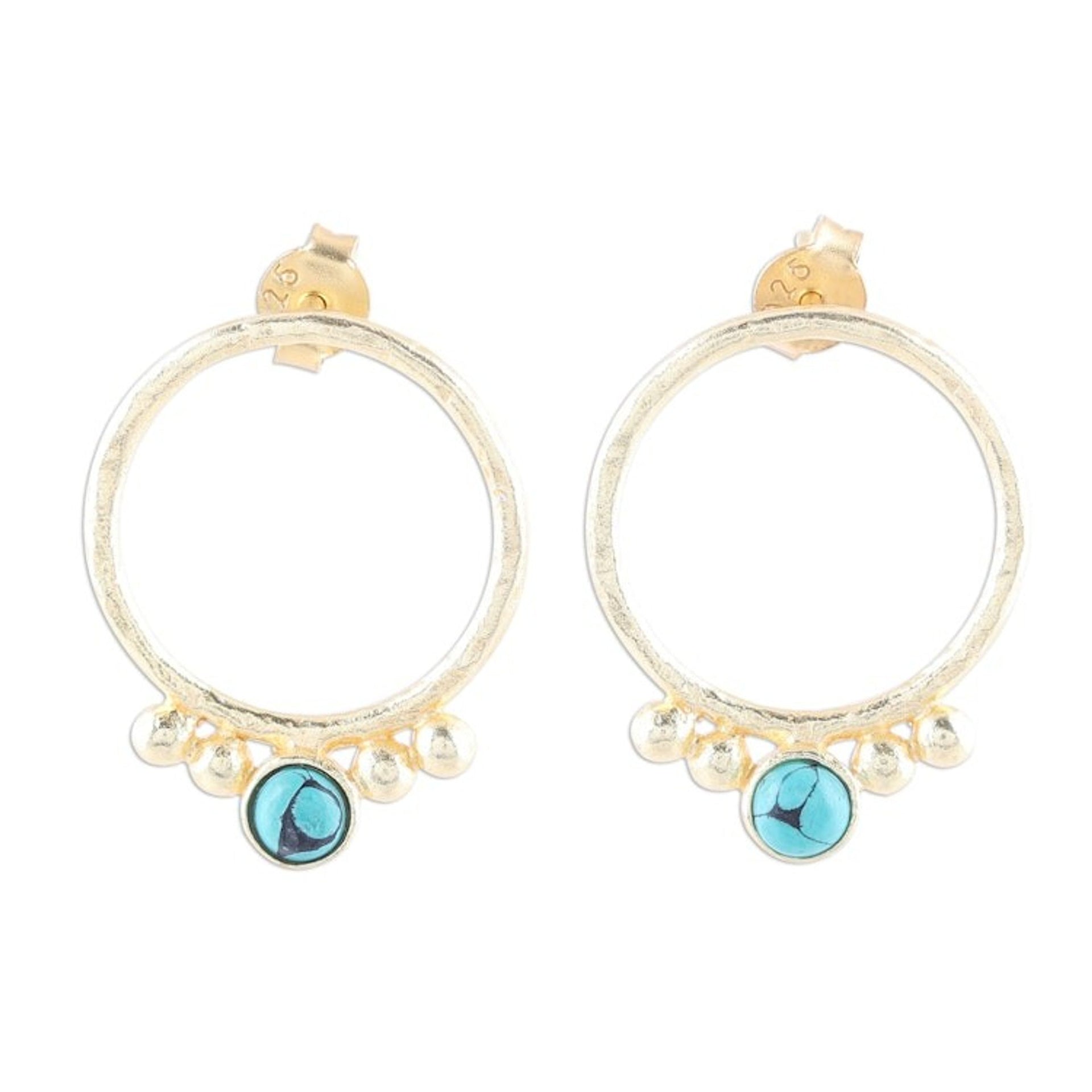 Gold Plated Sterling Silver and Calcite Drop Earrings 'Golden Hoops'