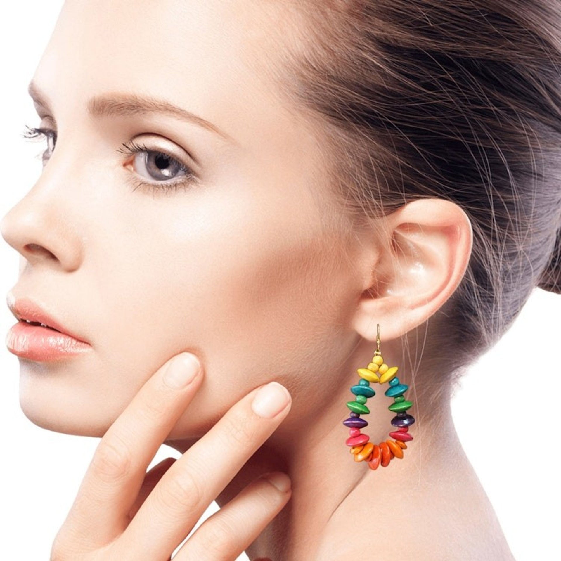 Colorful Fair Trade Beaded Wood Dangle Earrings from Ghana 'Joyous Celebration'