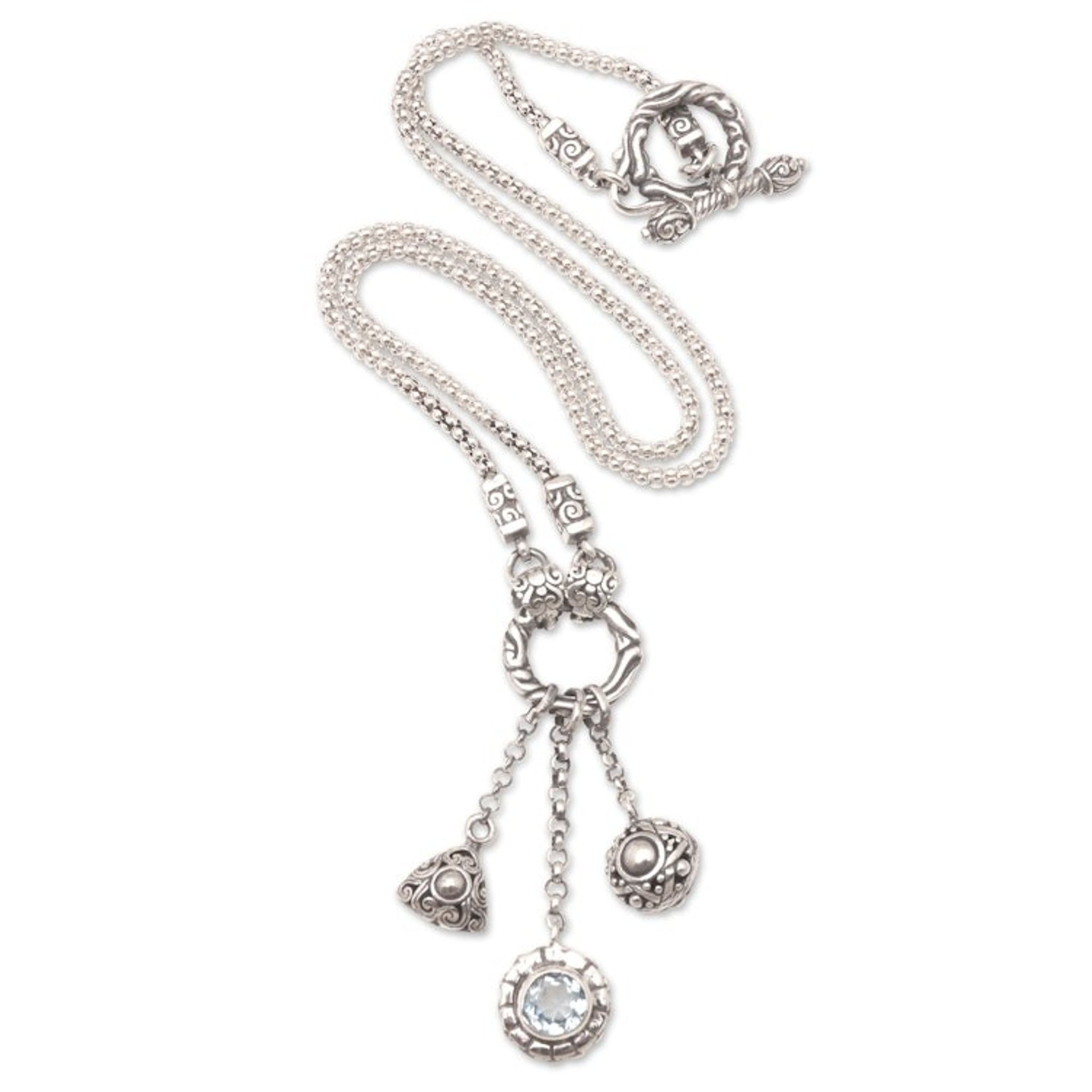Sterling Silver and Blue Topaz Pendant Necklace 'Arctic Sun'